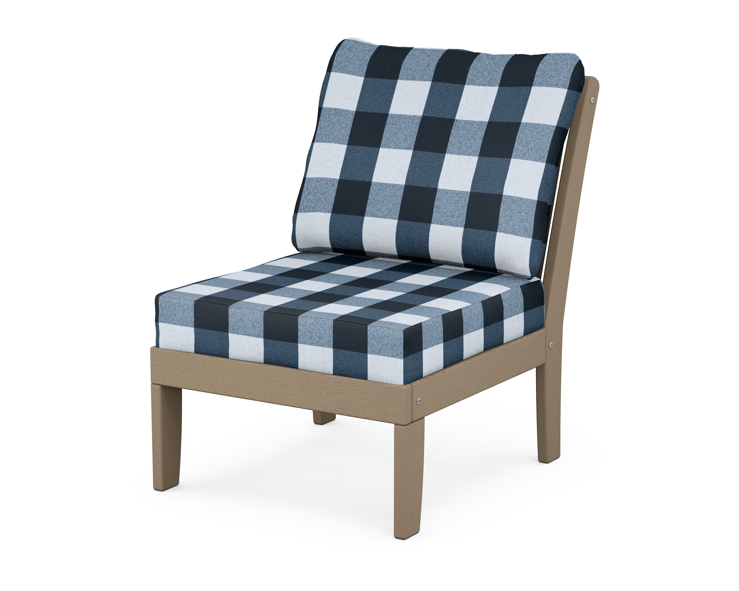 Braxton Modular Armless Chair in Vintage Sahara / Buffalo Plaid Marine Indigo