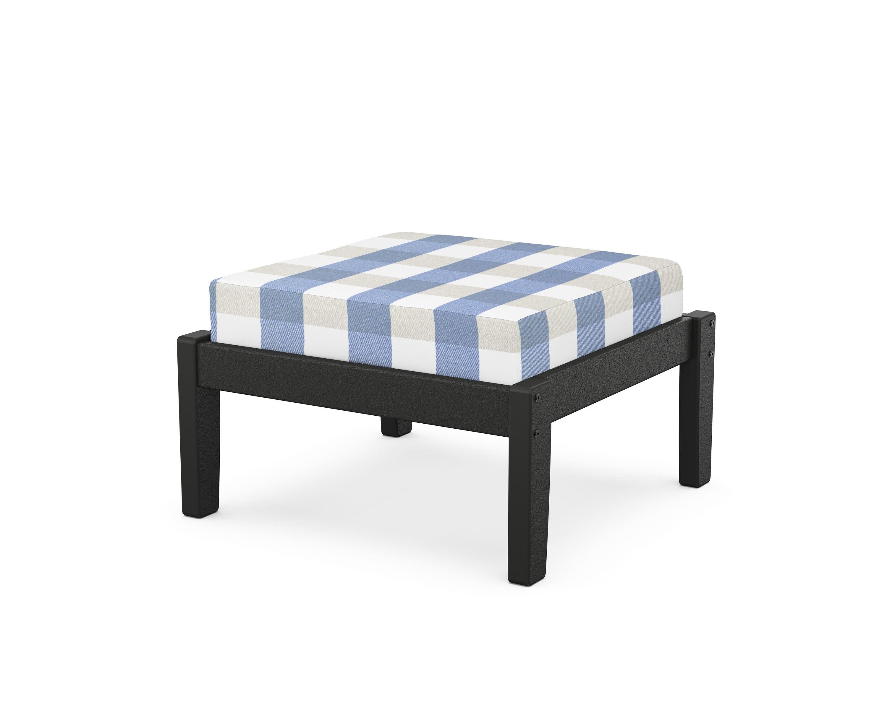 Deep Seating Ottoman in Black / Buffalo Plaid Sky Blue