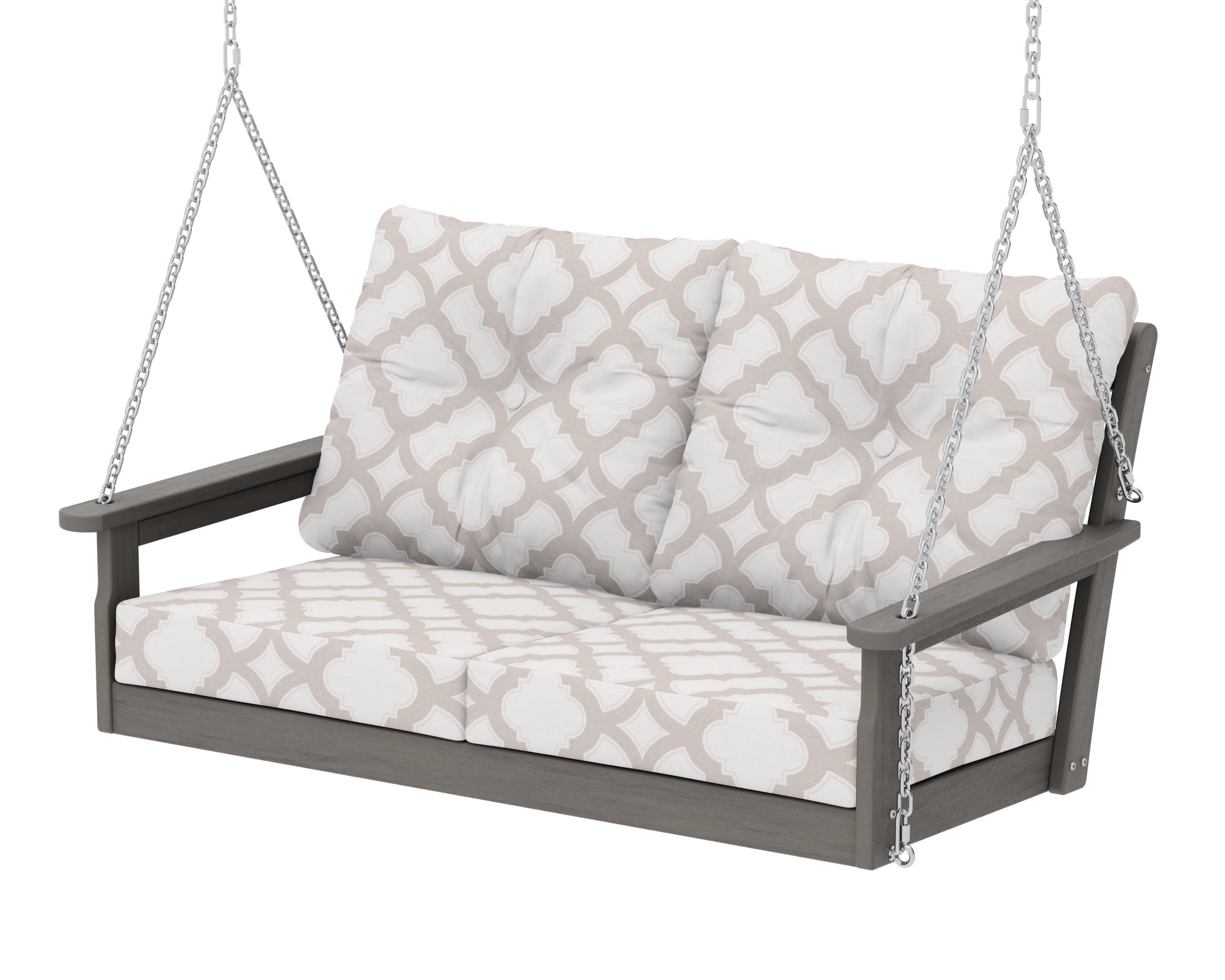 Vineyard Deep Seating Swing in Driftwood / Trellis Dune Burlap