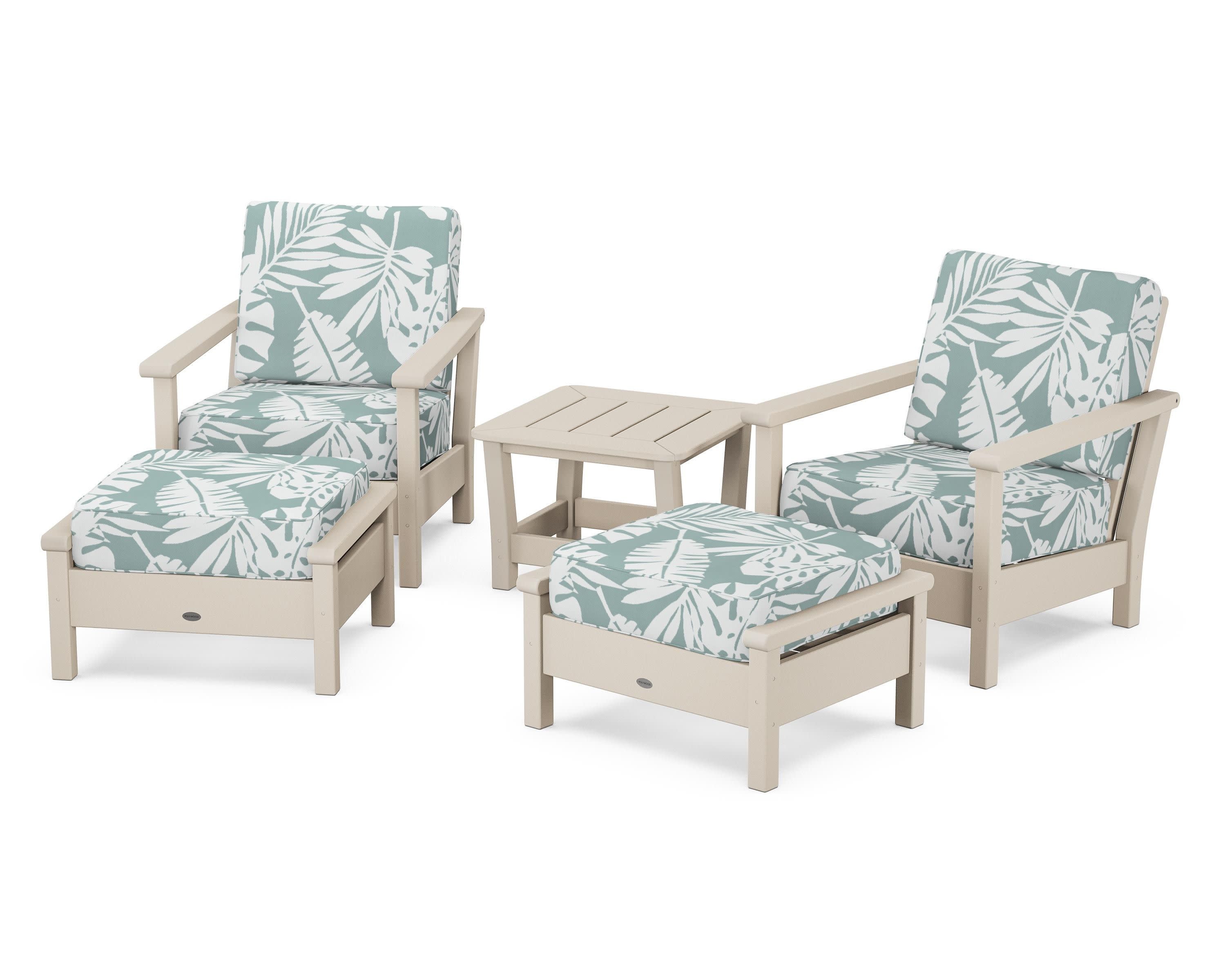 Harbour 5-Piece Deep Seating Chair Set in Sand / Leaf Glacier Spa
