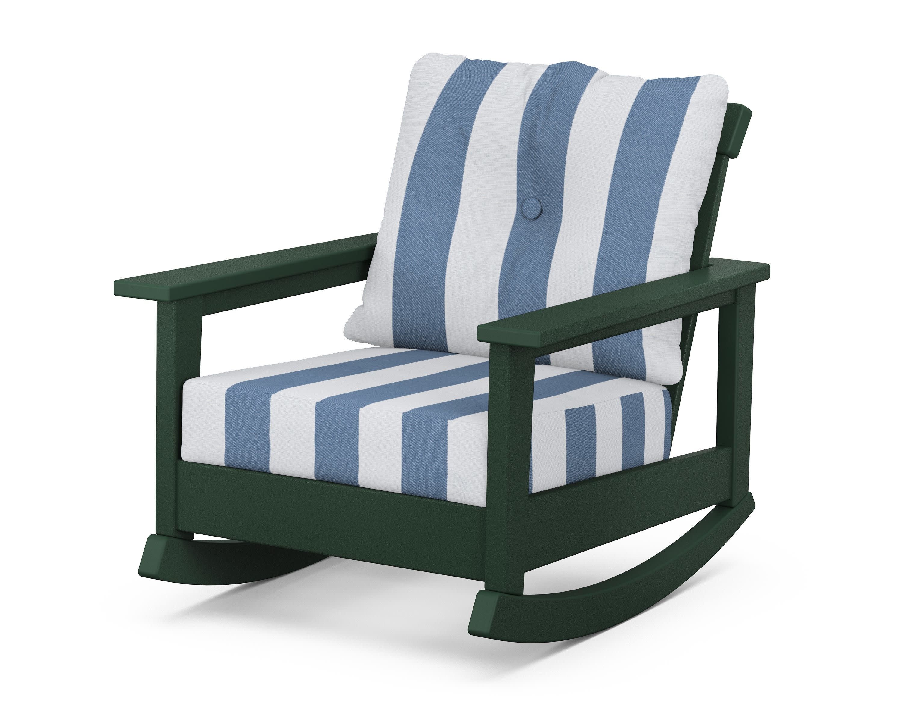 Prescott Deep Seating Rocking Chair in Green / Cabana Stripe Sky Blue