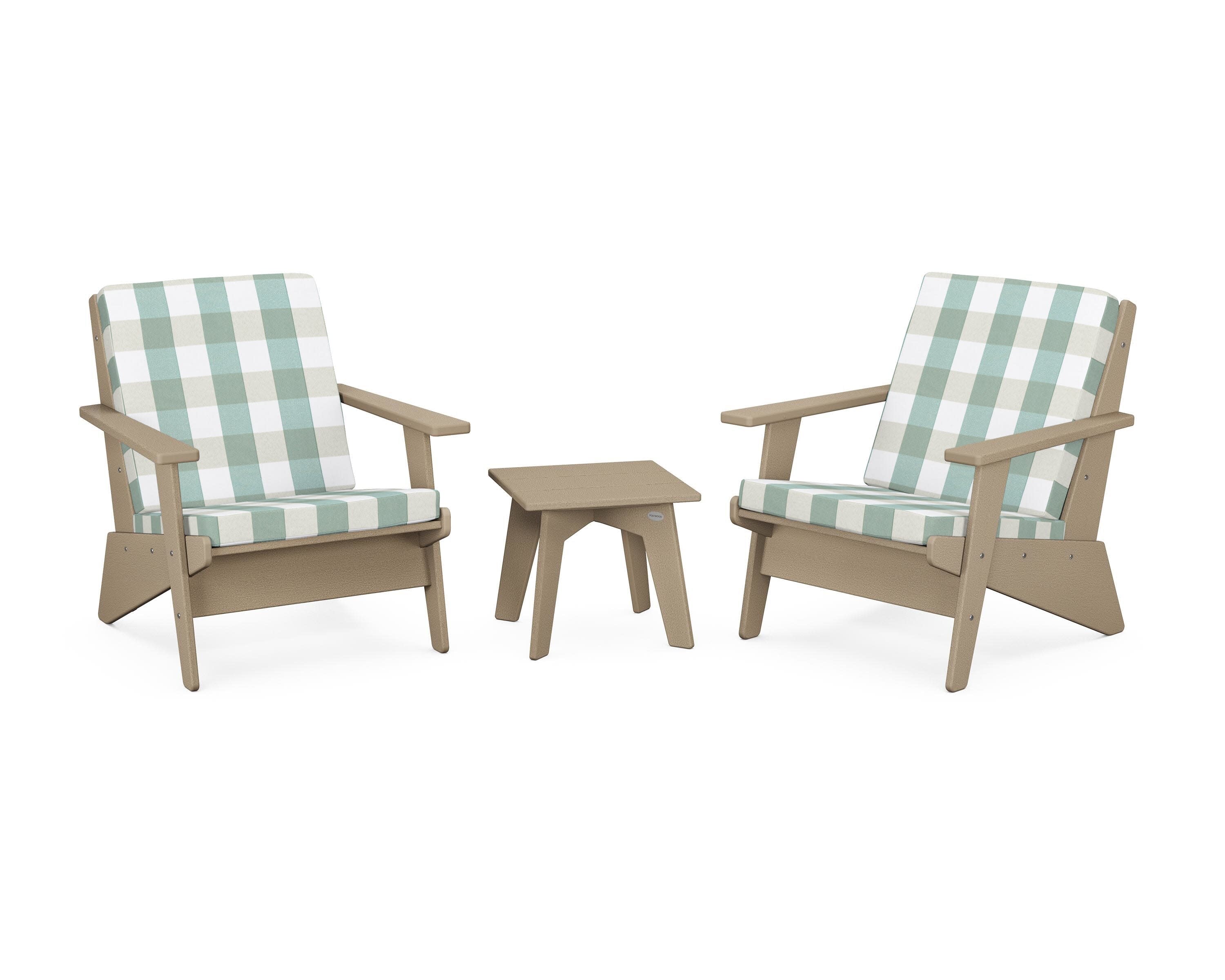 Riviera Modern Lounge 3-Piece Set in Vintage Sahara / Buffalo Plaid Glacier Spa