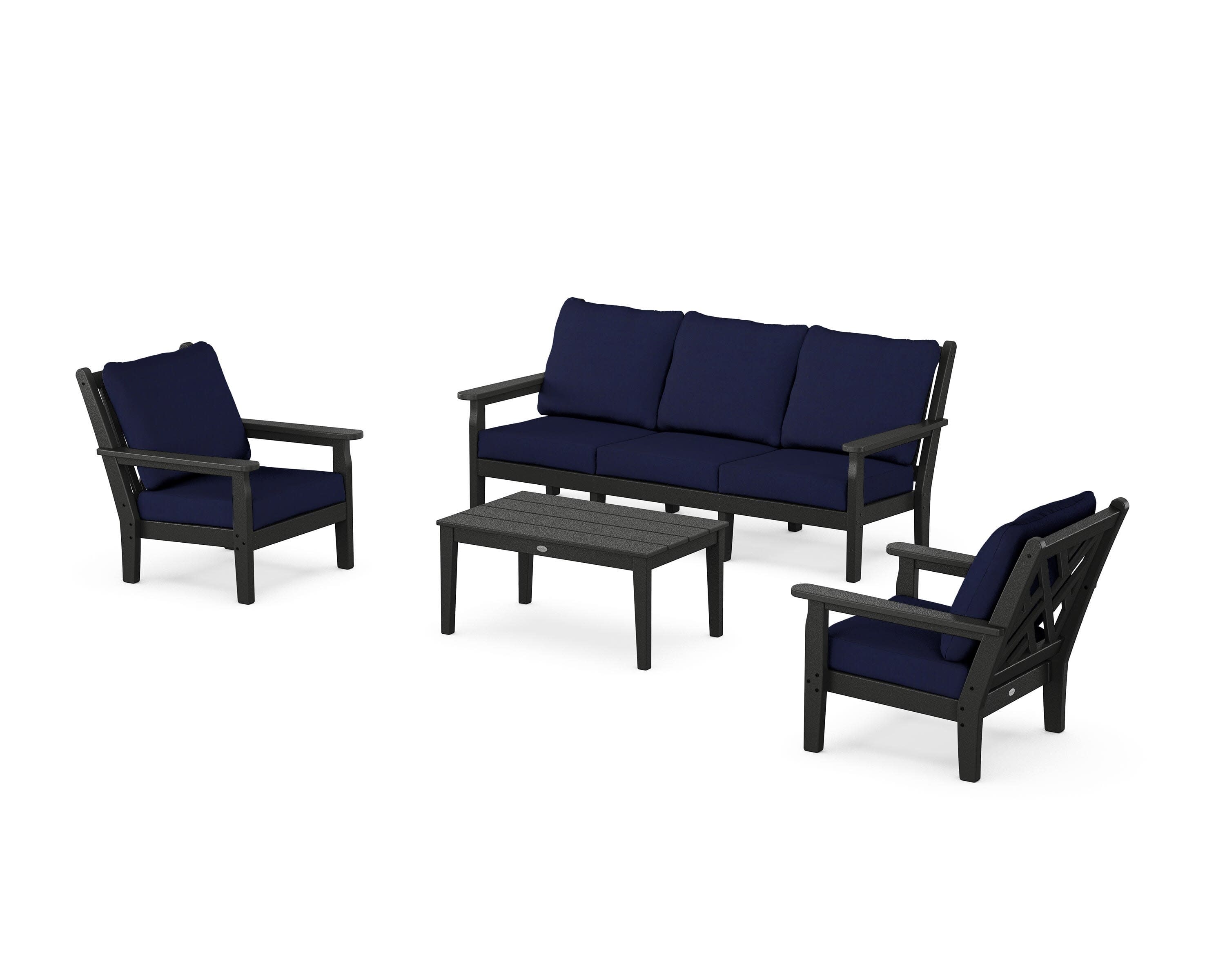 Chippendale 4-Piece Deep Seating Set with Sofa in Black / Navy