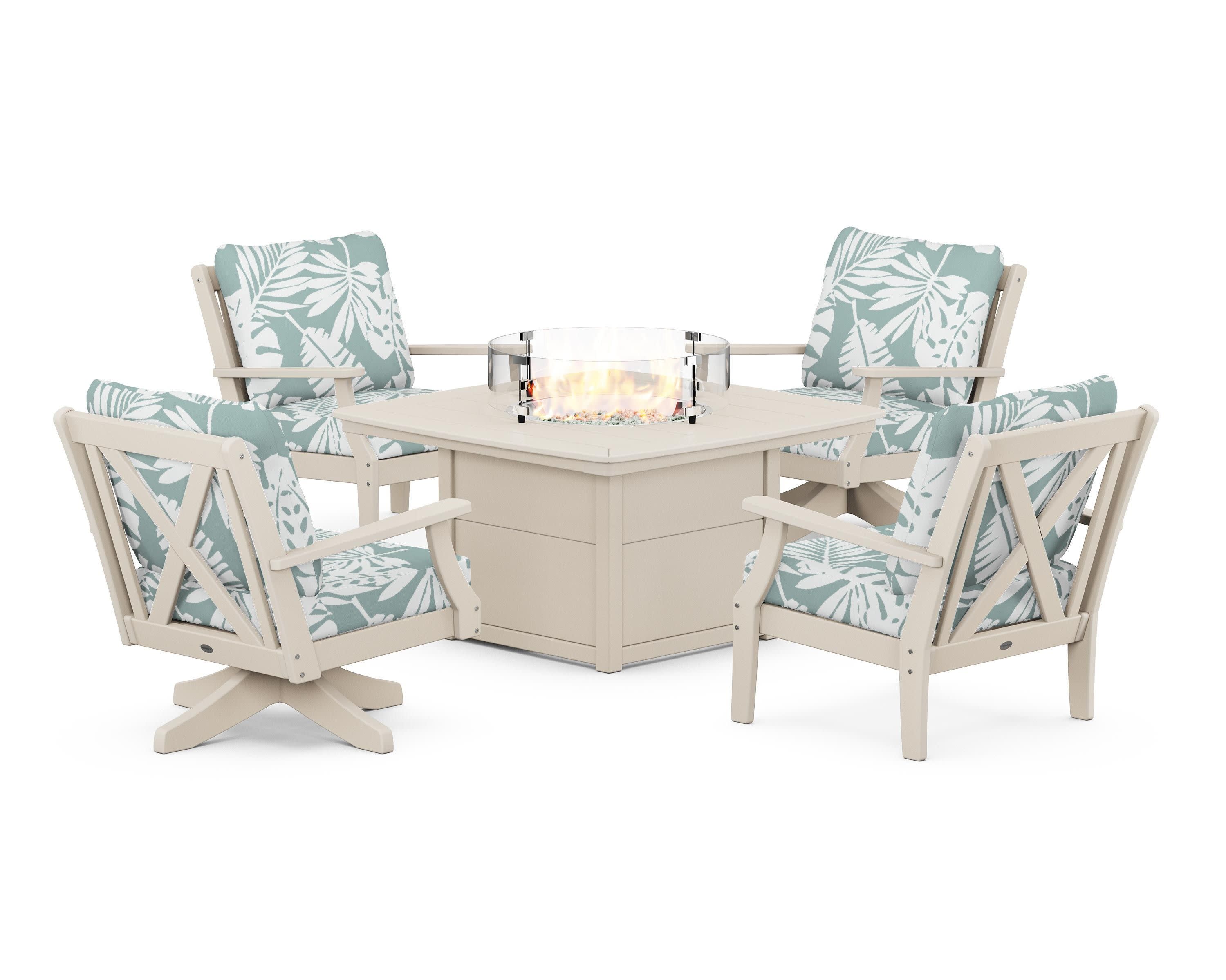 Braxton 5-Piece Deep Seating Set with Fire Table in Sand / Leaf Glacier Spa