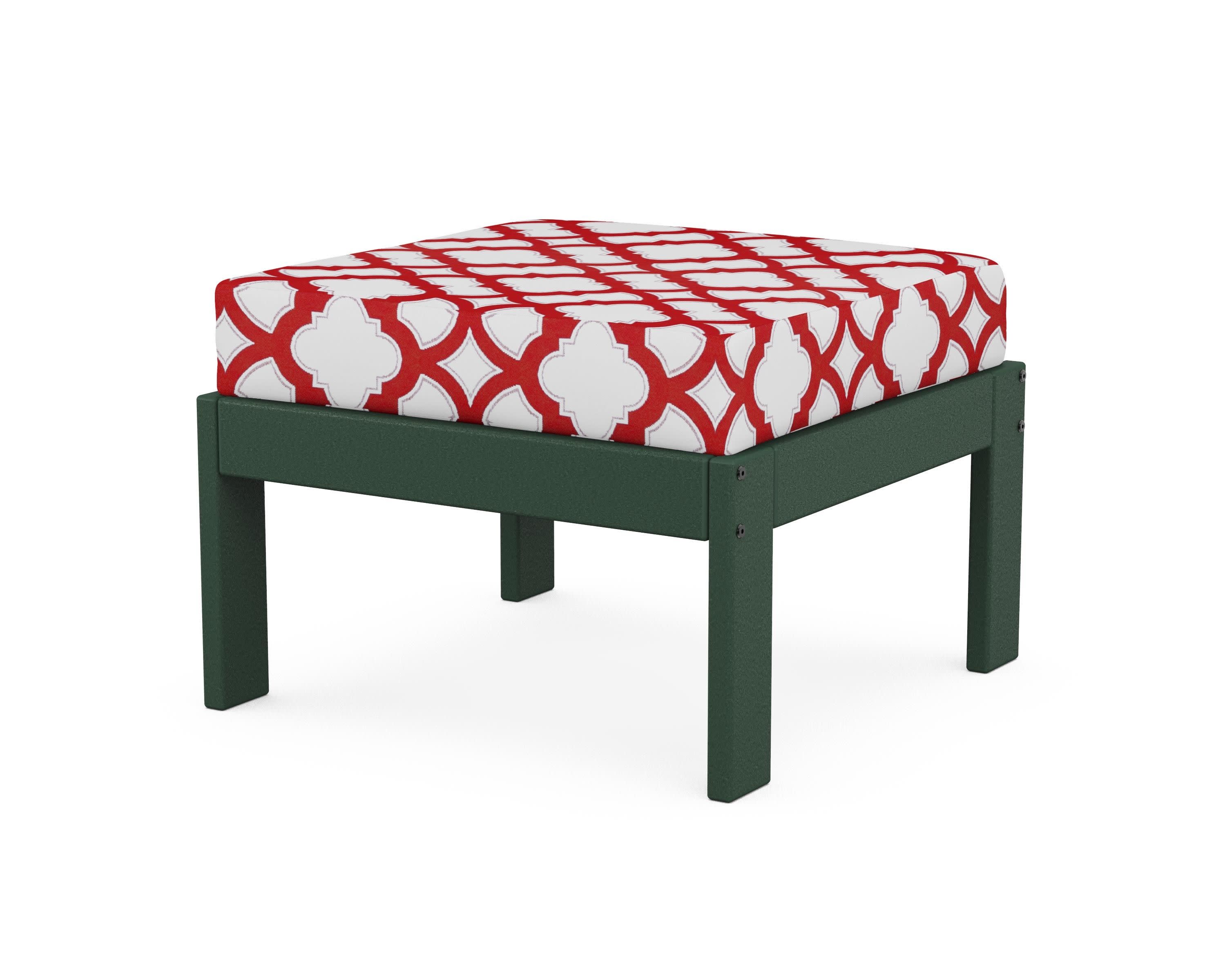 Vineyard Modular Ottoman in Green / Trellis Crimson