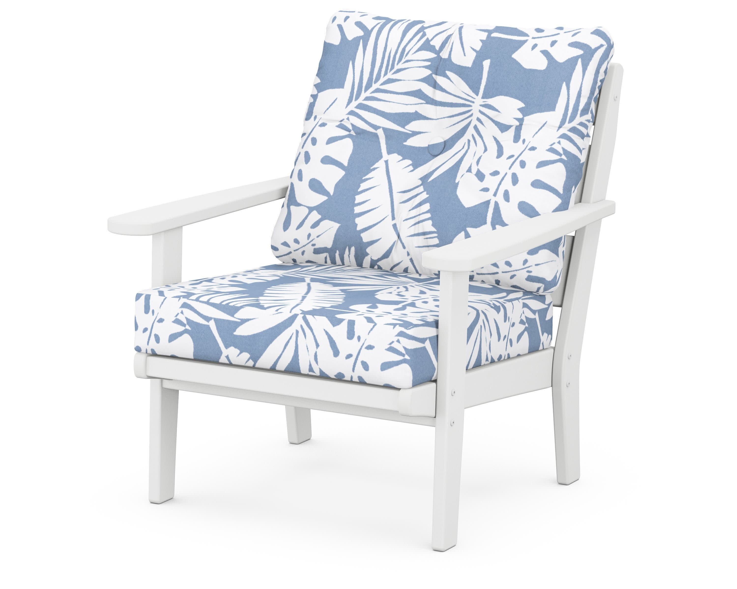 Lakeside Deep Seating Chair in White / Leaf Sky Blue