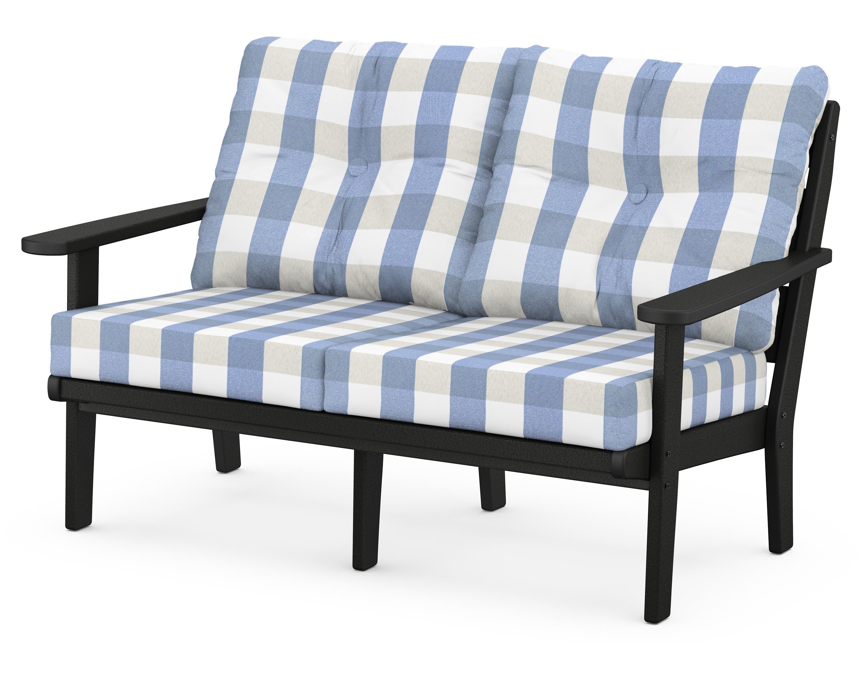 Lakeside Deep Seating Loveseat in Black / Buffalo Plaid Sky Blue