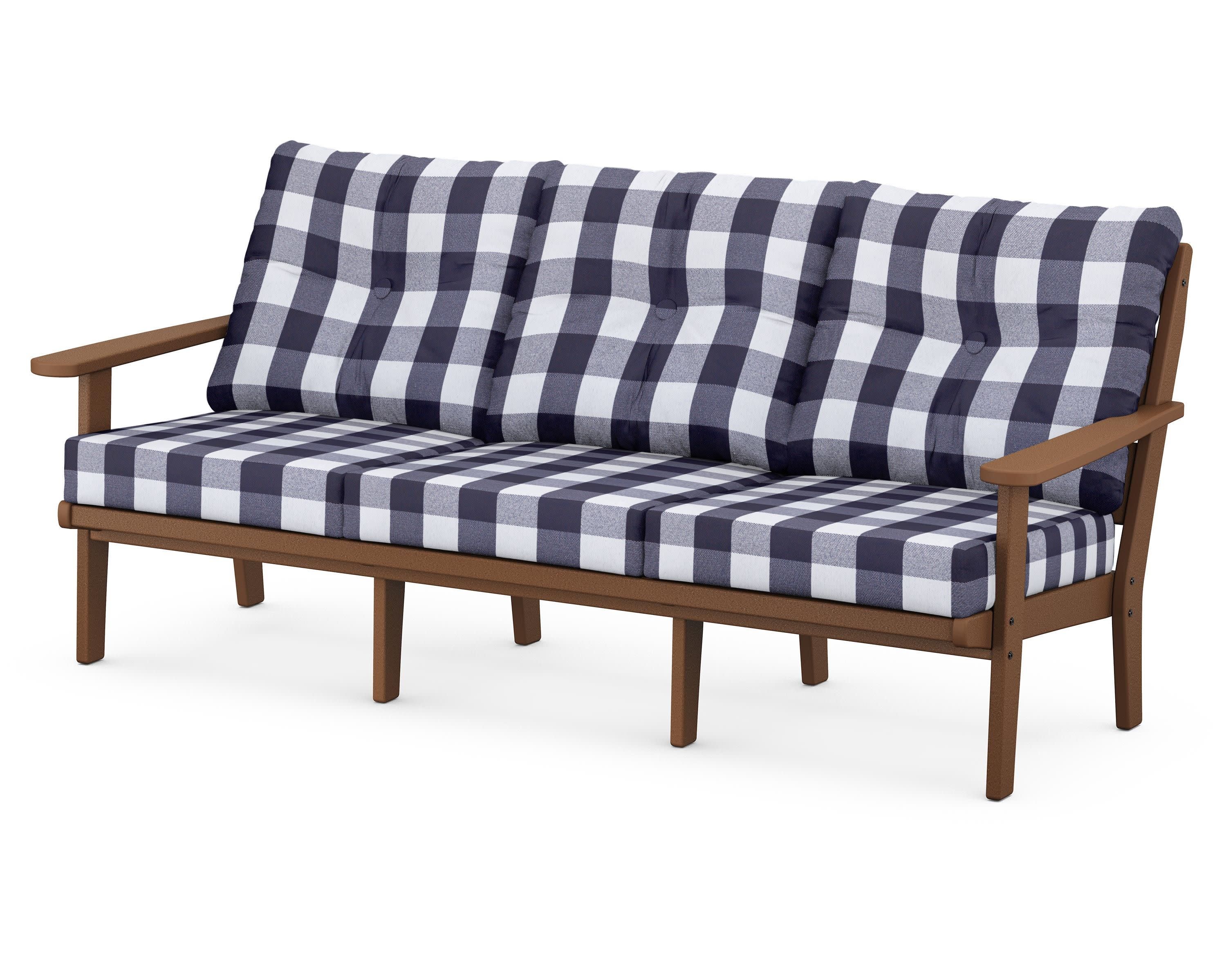 Lakeside Deep Seating Sofa in Teak / Buffalo Plaid Navy