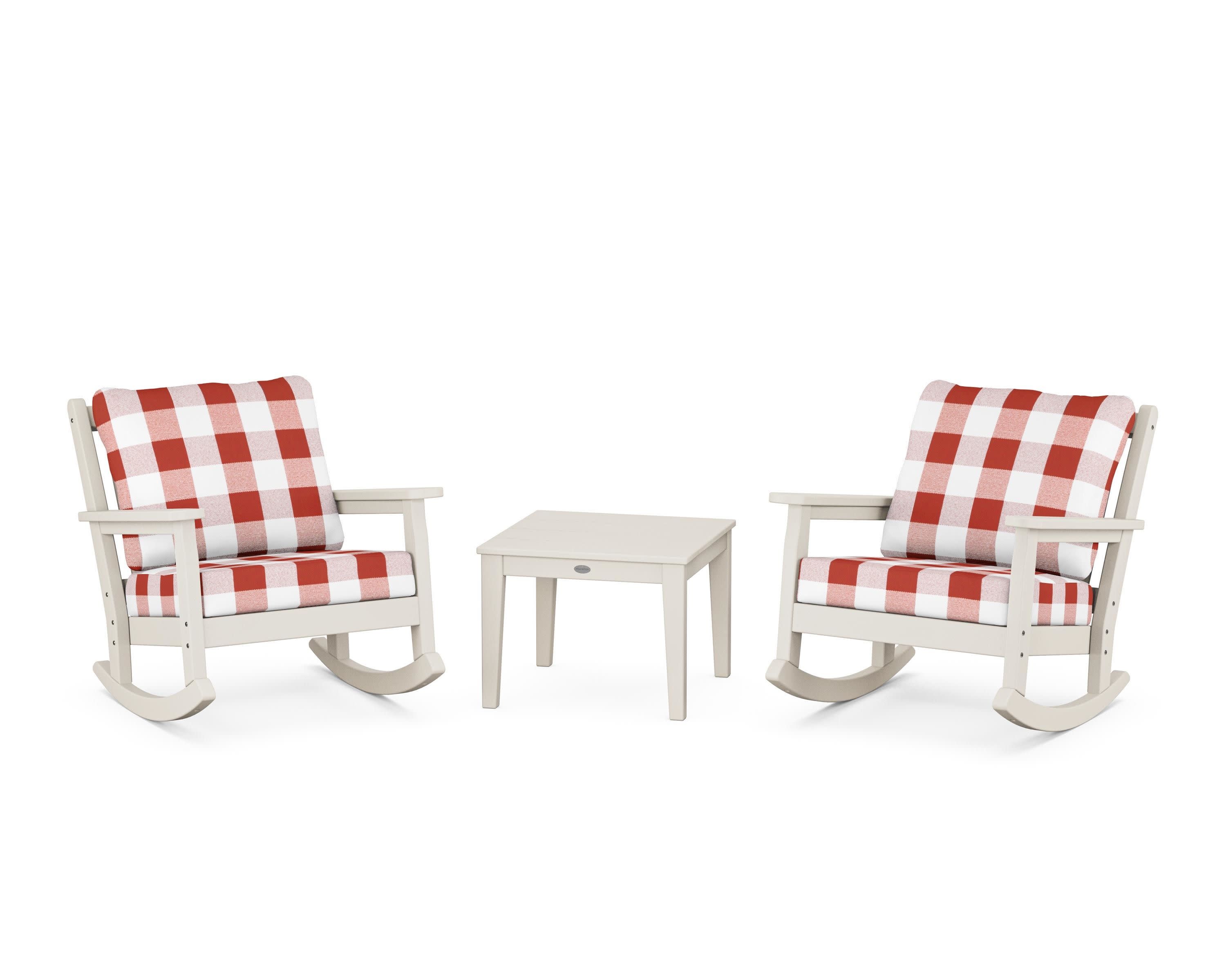 Chippendale 3-Piece Deep Seating Rocker Set in Sand / Buffalo Plaid Crimson