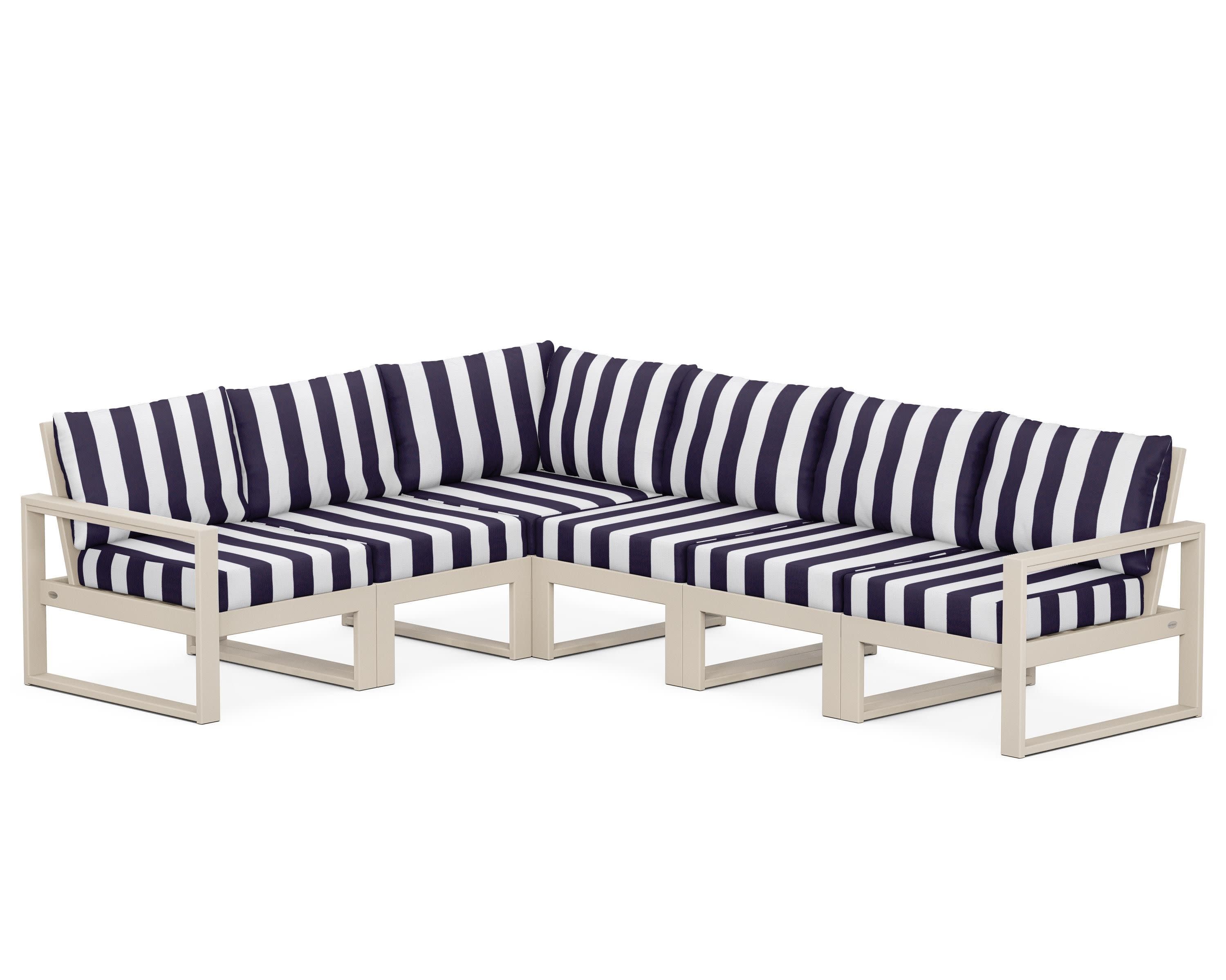 EDGE 6-Piece Modular Deep Seating Set in Sand / Cabana Stripe Navy