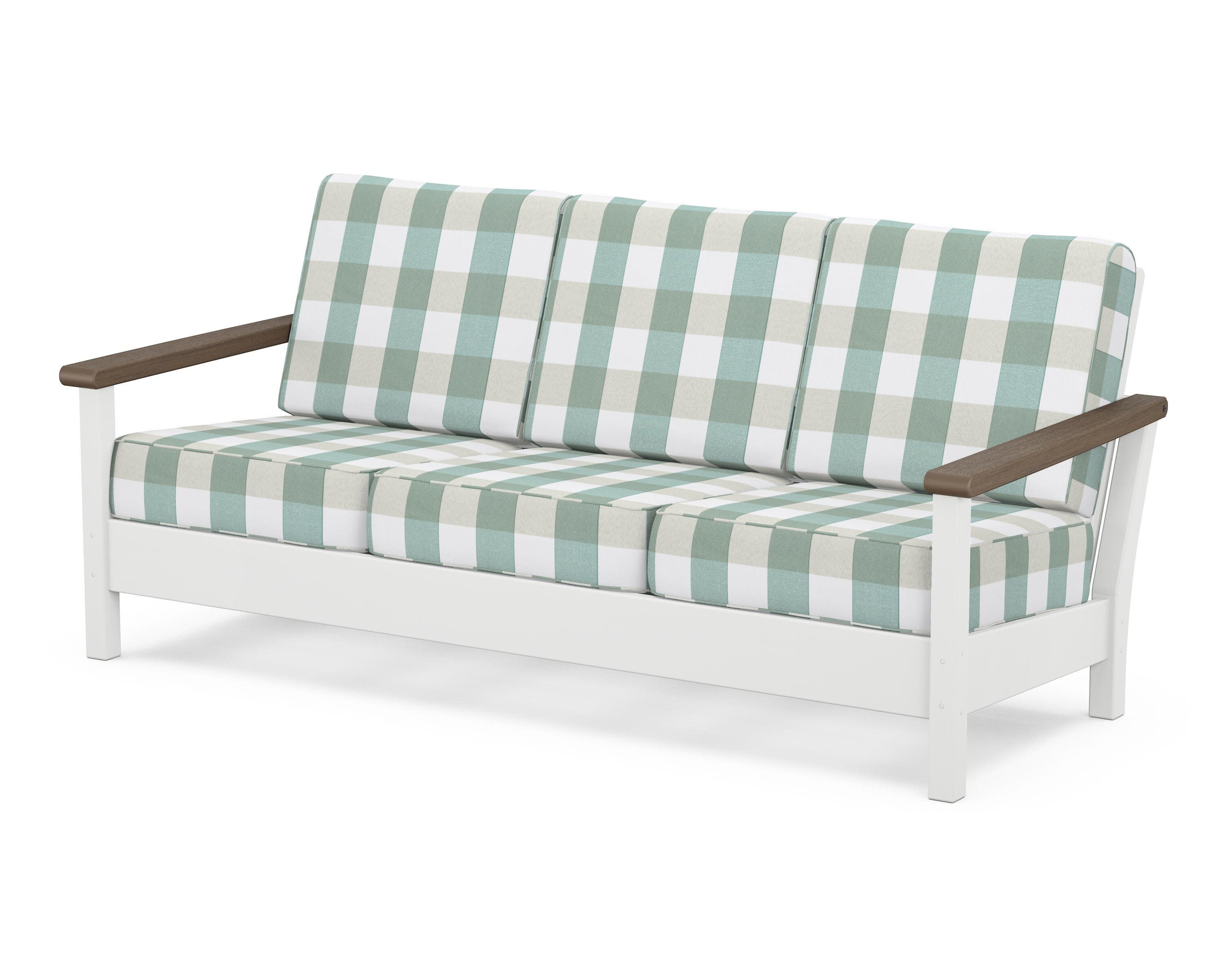 Harbour Deep Seating Sofa in White / Kona / Buffalo Plaid Glacier Spa