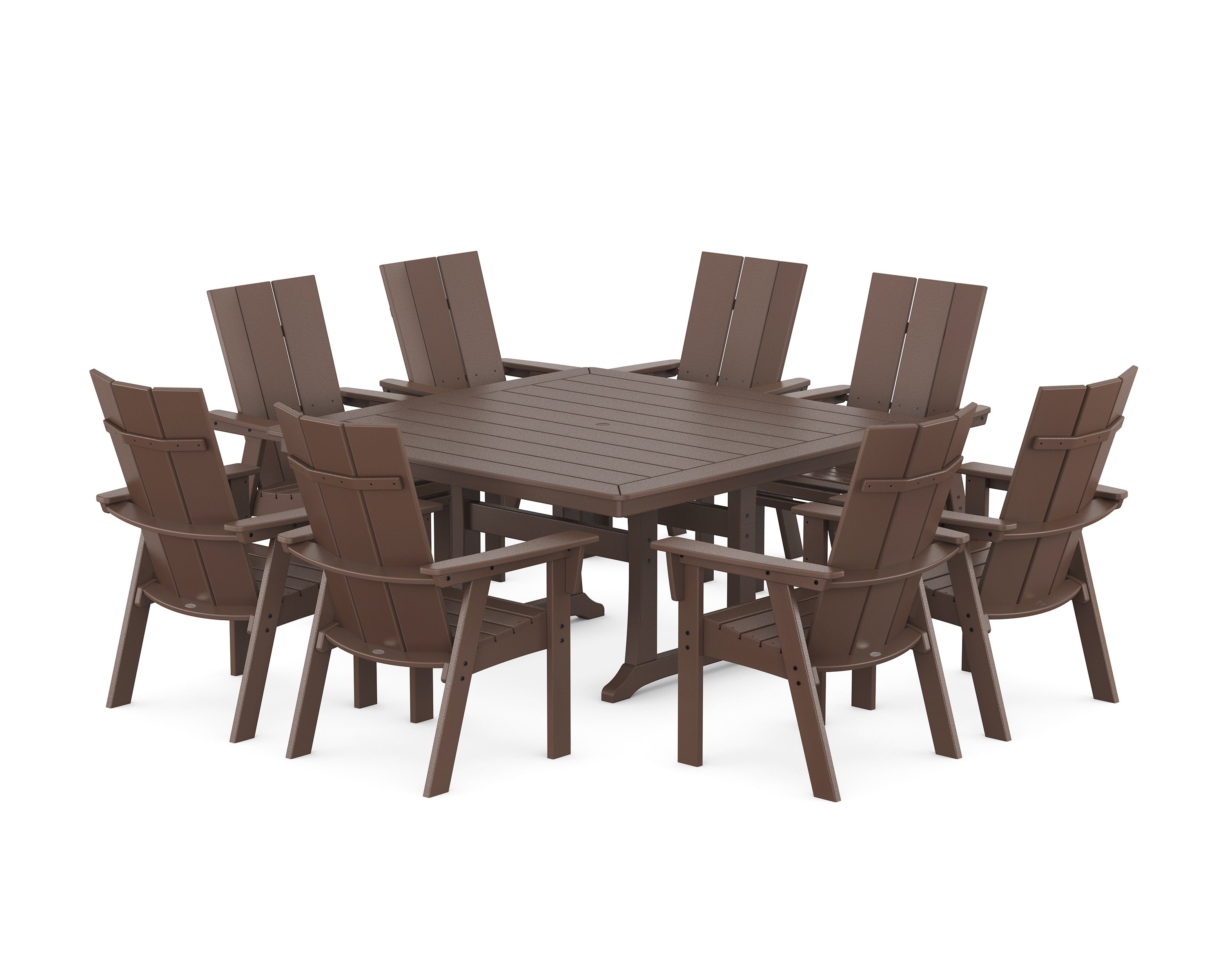 Modern Curveback Adirondack 9-Piece Square Dining Set with Trestle Legs in Mahogany