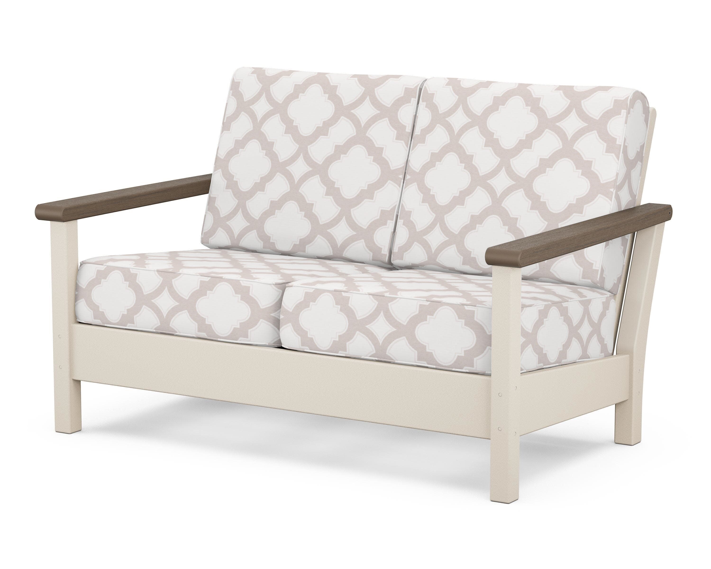 Harbour Deep Seating Loveseat in Sand / Kona / Trellis Dune Burlap