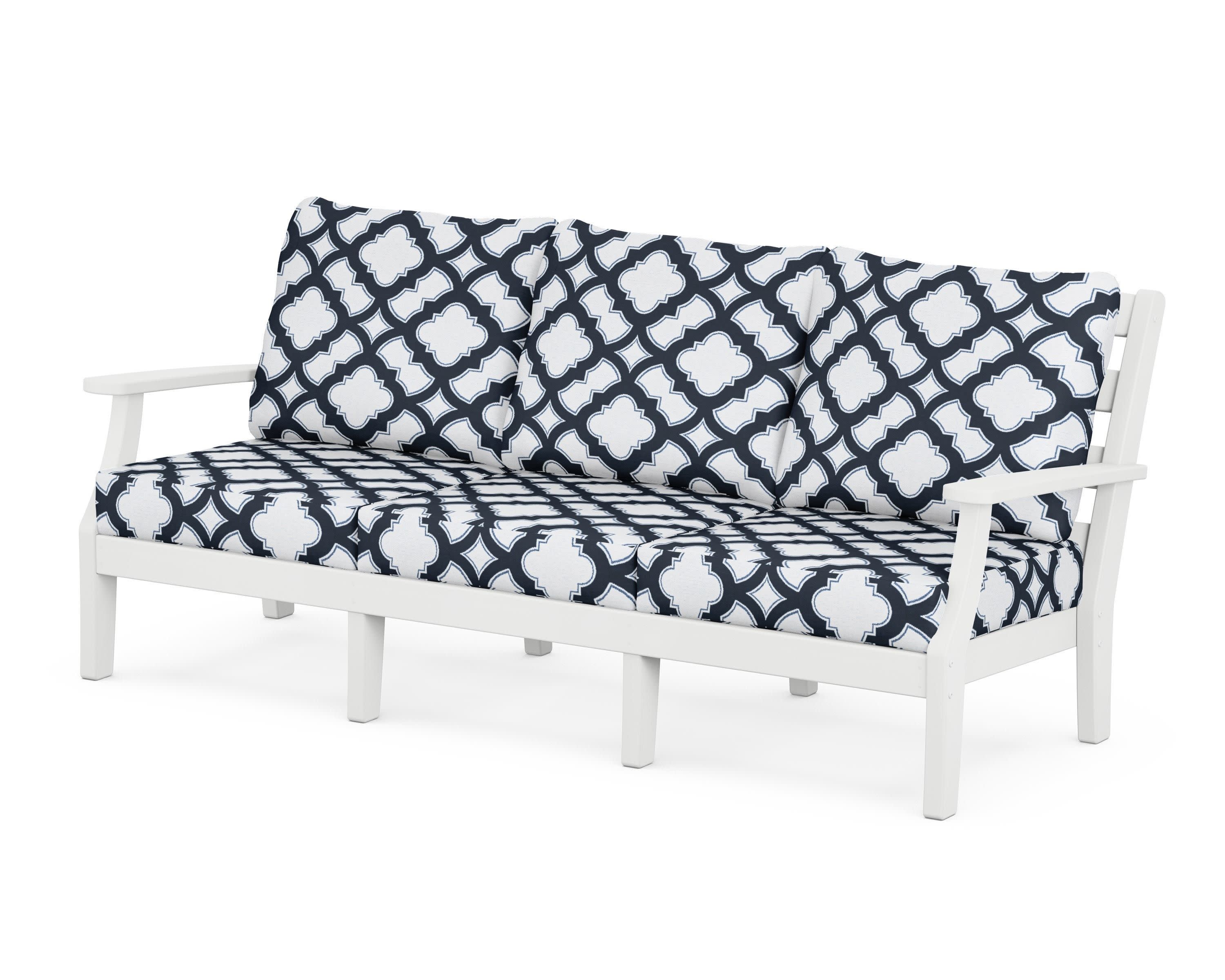 Chesapeake Deep Seating Sofa in White / Trellis Marine Indigo