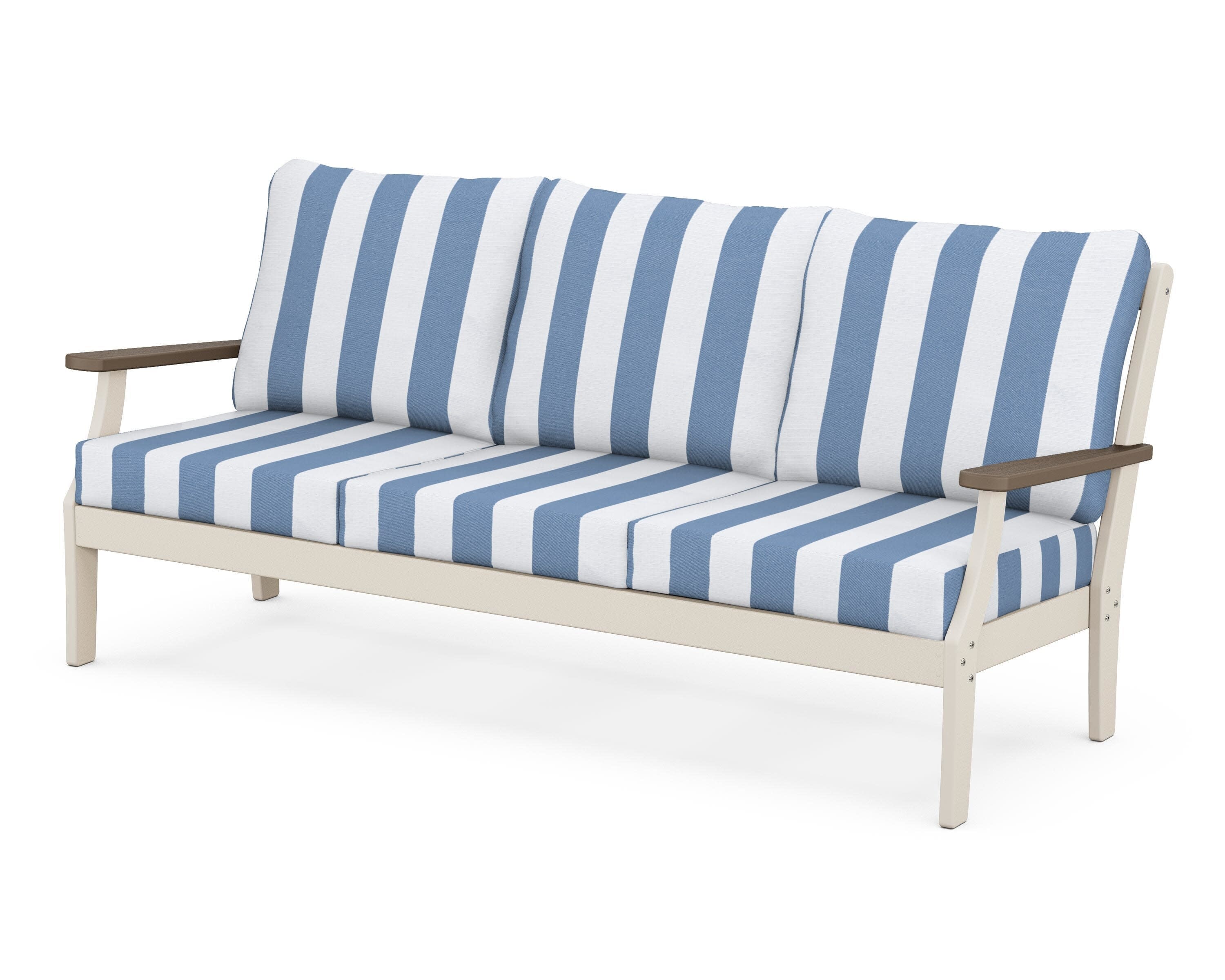 Braxton Deep Seating Sofa in Sand / Kona / Cabana Stripe Sky Blue