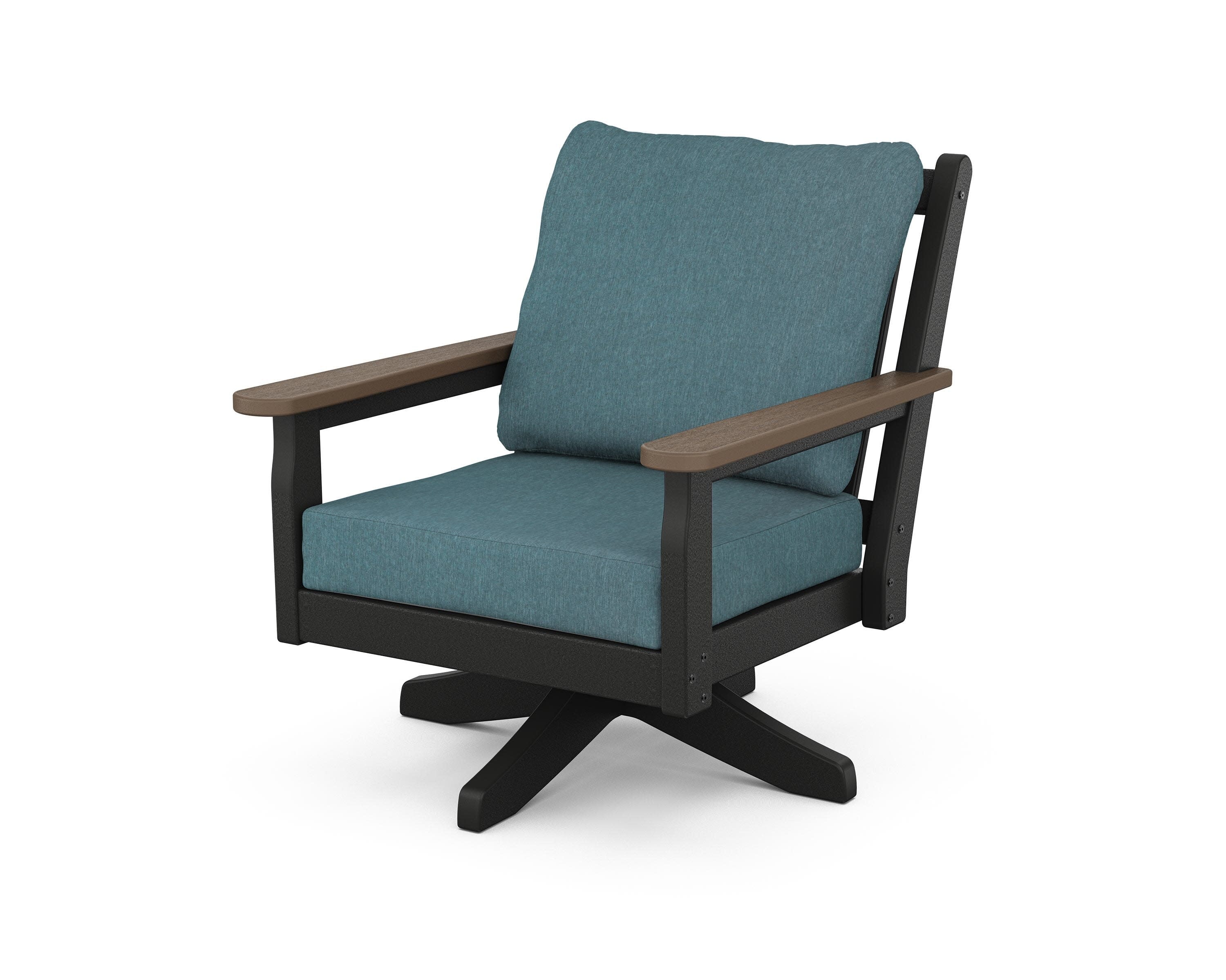Chippendale Deep Seating Swivel Chair in Black / Kona / Ocean Teal