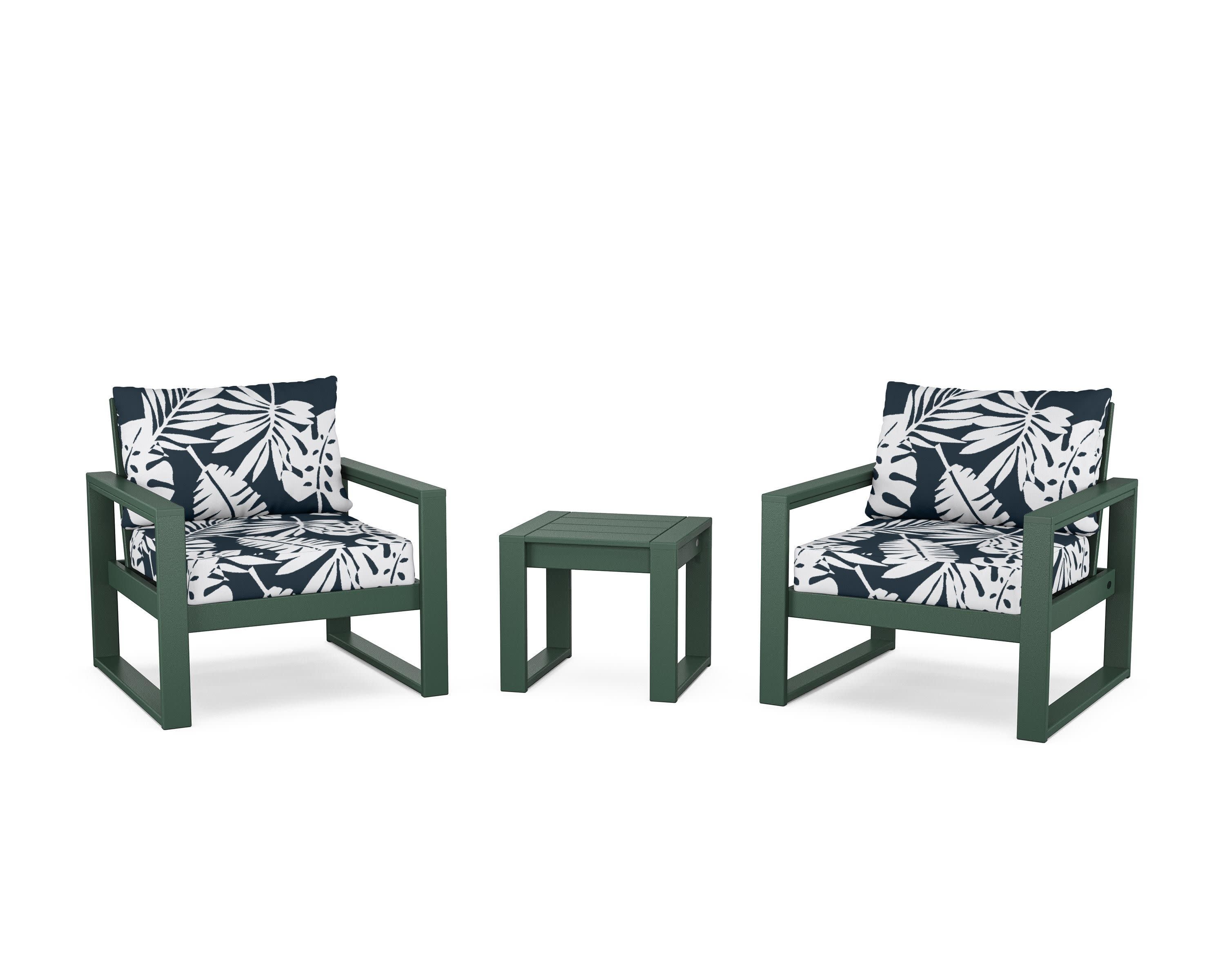EDGE Sectional 3-Piece Deep Seating Set in Green / Leaf Marine Indigo