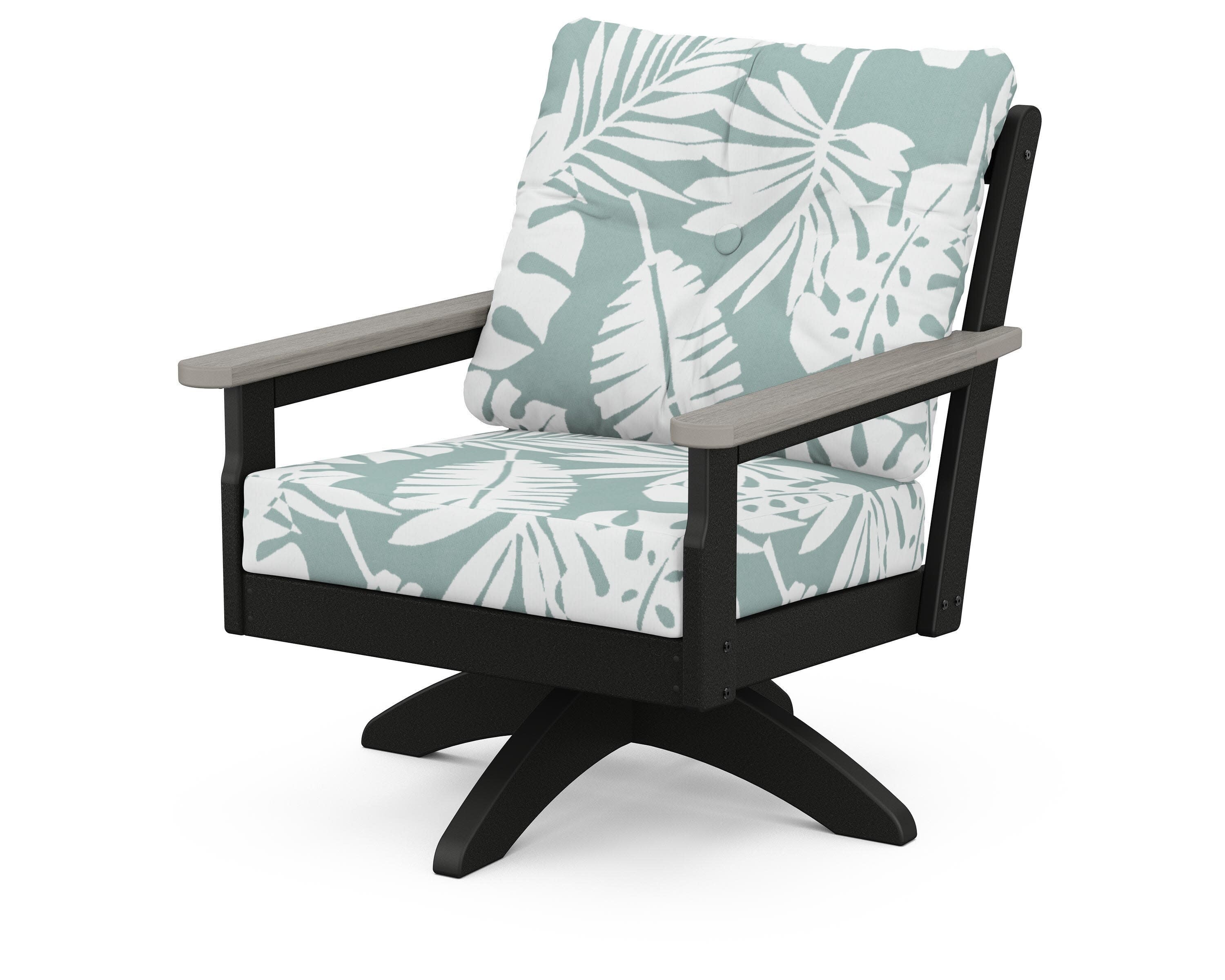 Vineyard Deep Seating Swivel Chair in Black / Driftwood / Leaf Glacier Spa