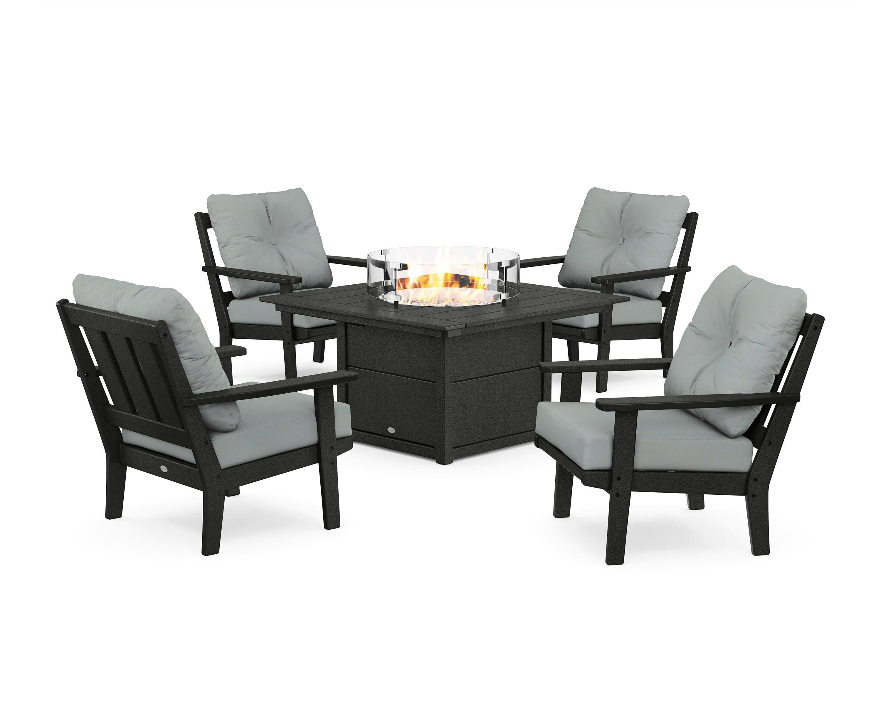 Oxford 5-Piece Deep Seating Set with Fire Pit Table in Black / Spa
