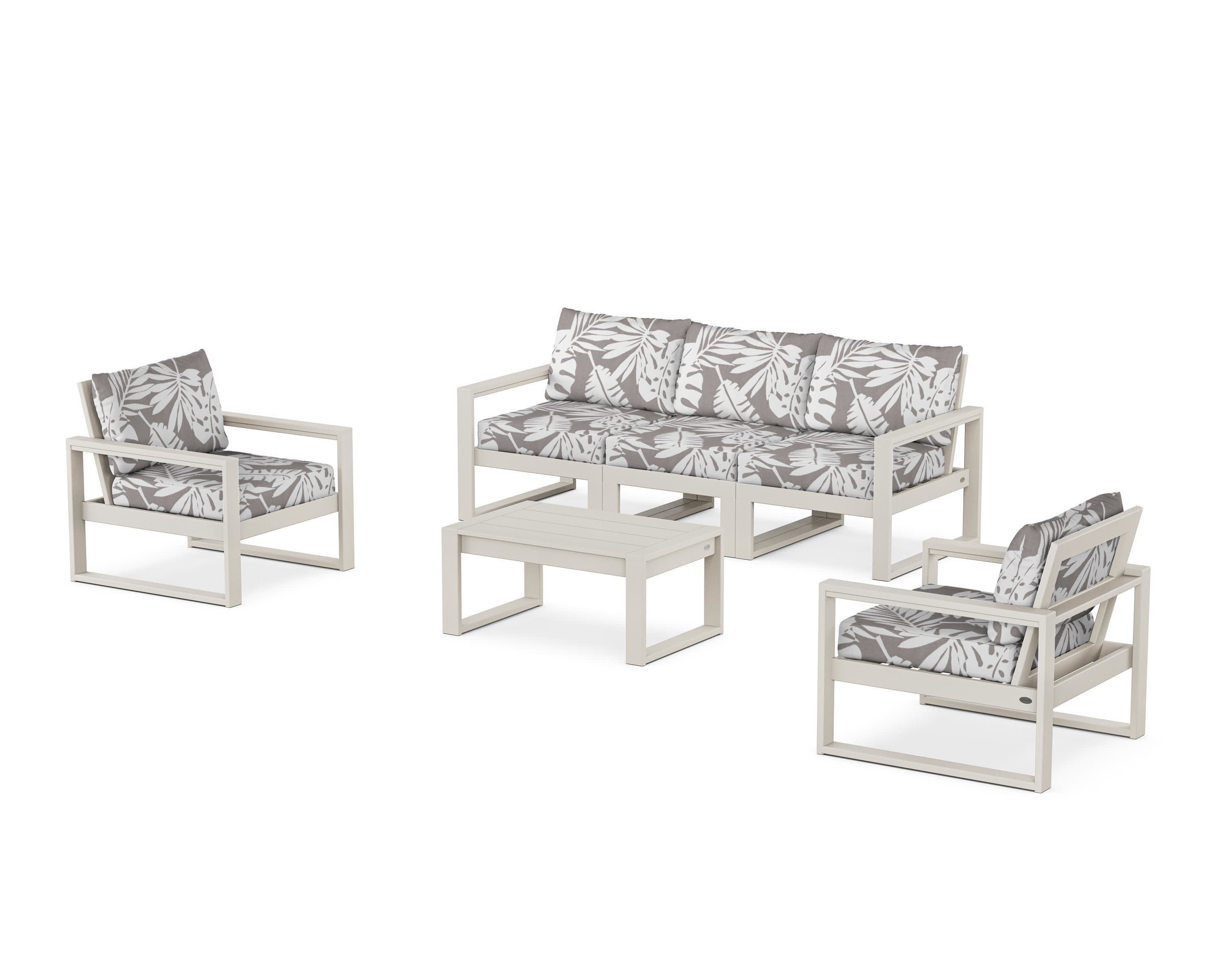 EDGE Sectional 4-Piece Deep Seating Set with Sofa in Sand / Leaf Grey Mist