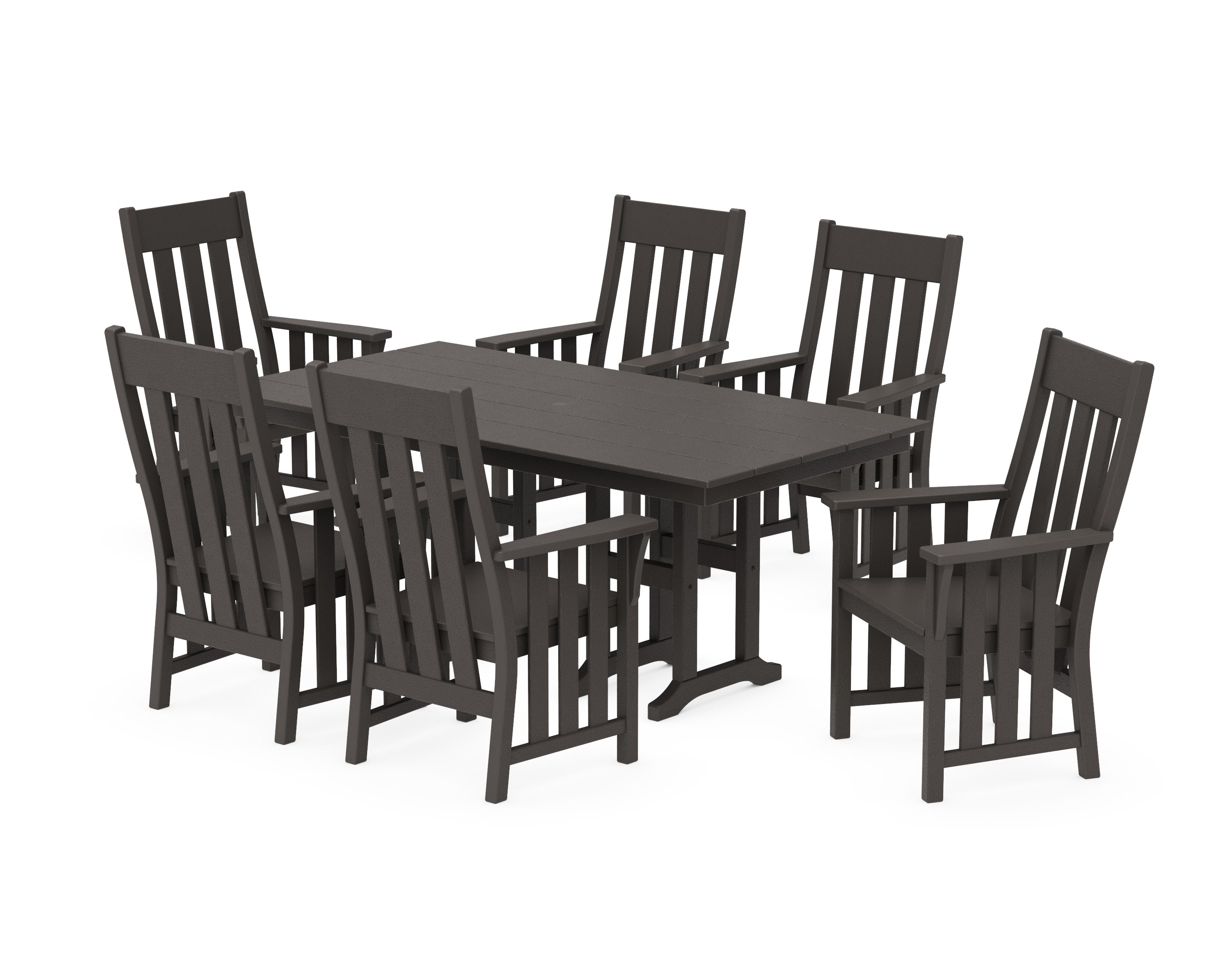 Acadia Arm Chair 7-Piece Farmhouse Dining Set in Vintage Coffee
