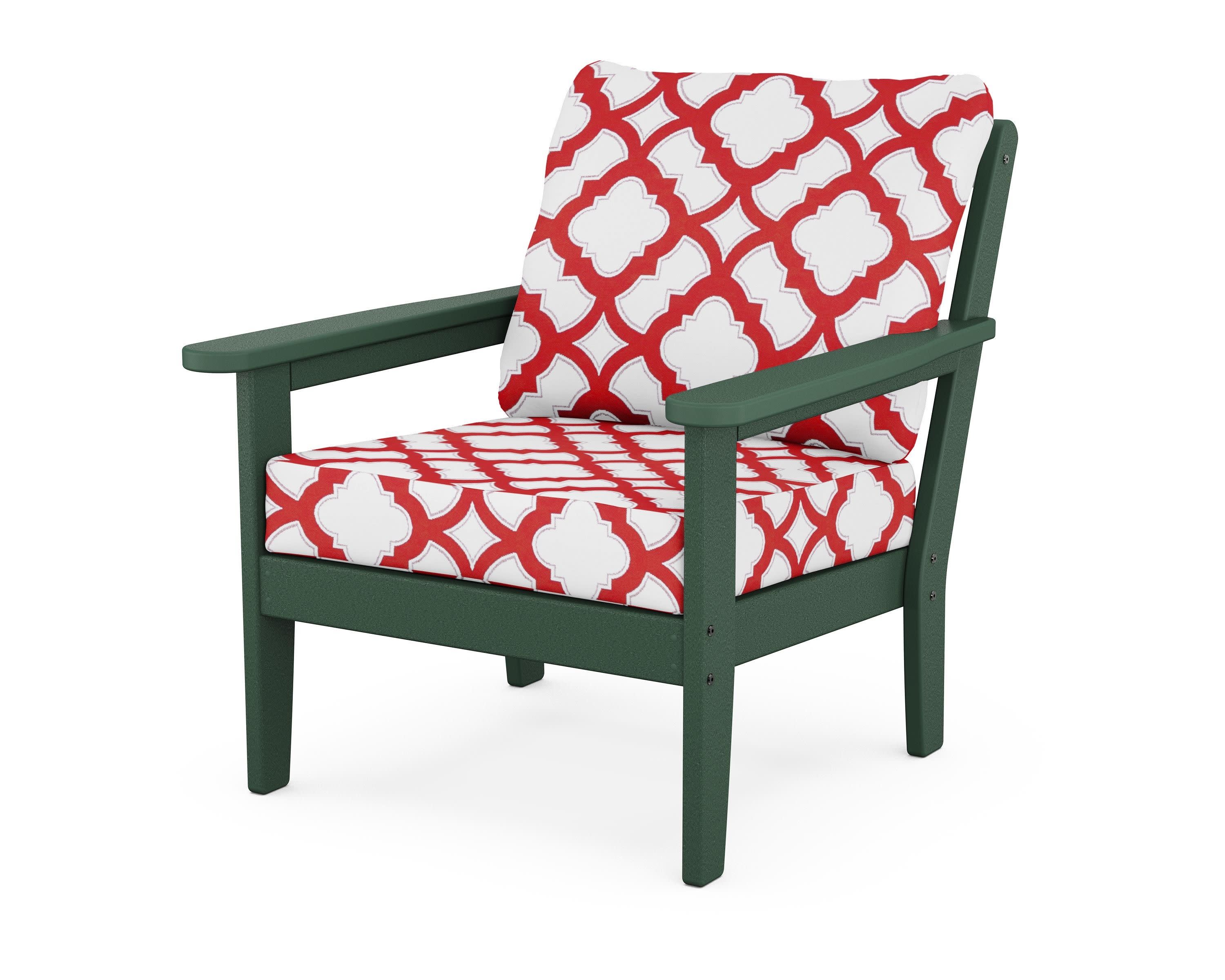 Cottage Deep Seating Chair in Green / Trellis Crimson