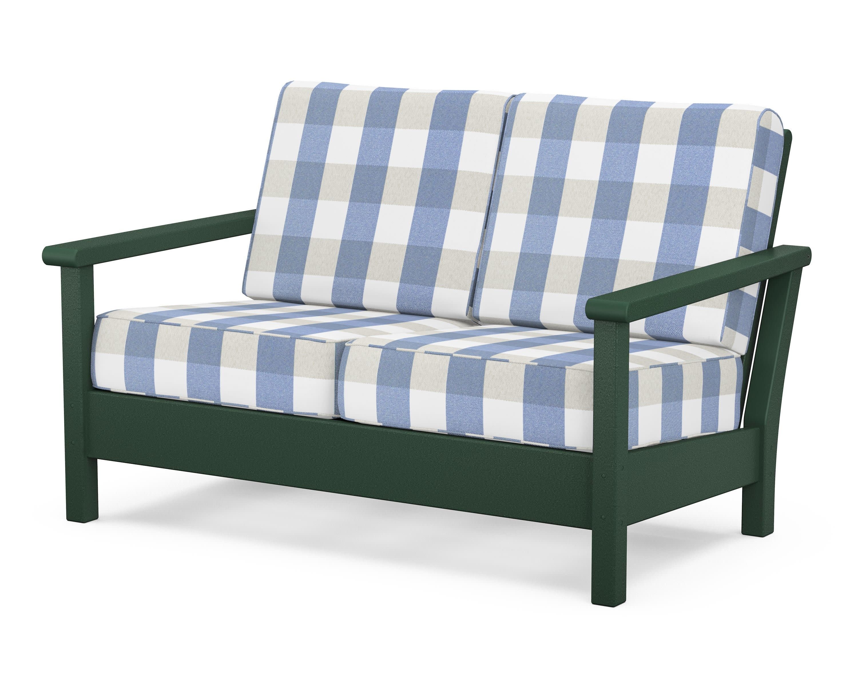 Harbour Deep Seating Loveseat in Green / Buffalo Plaid Sky Blue