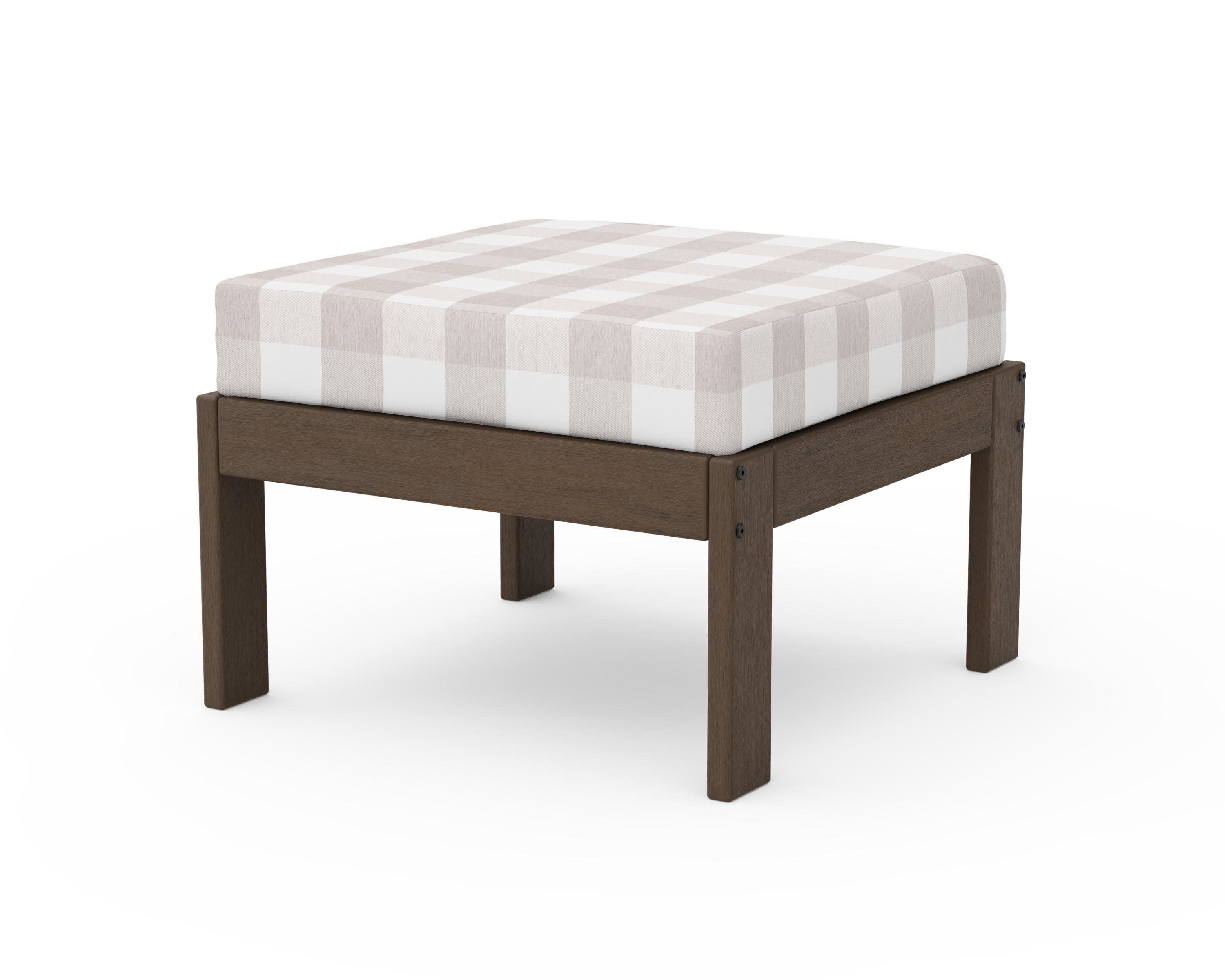 Vineyard Modular Ottoman in Kona / Buffalo Plaid Dune Burlap