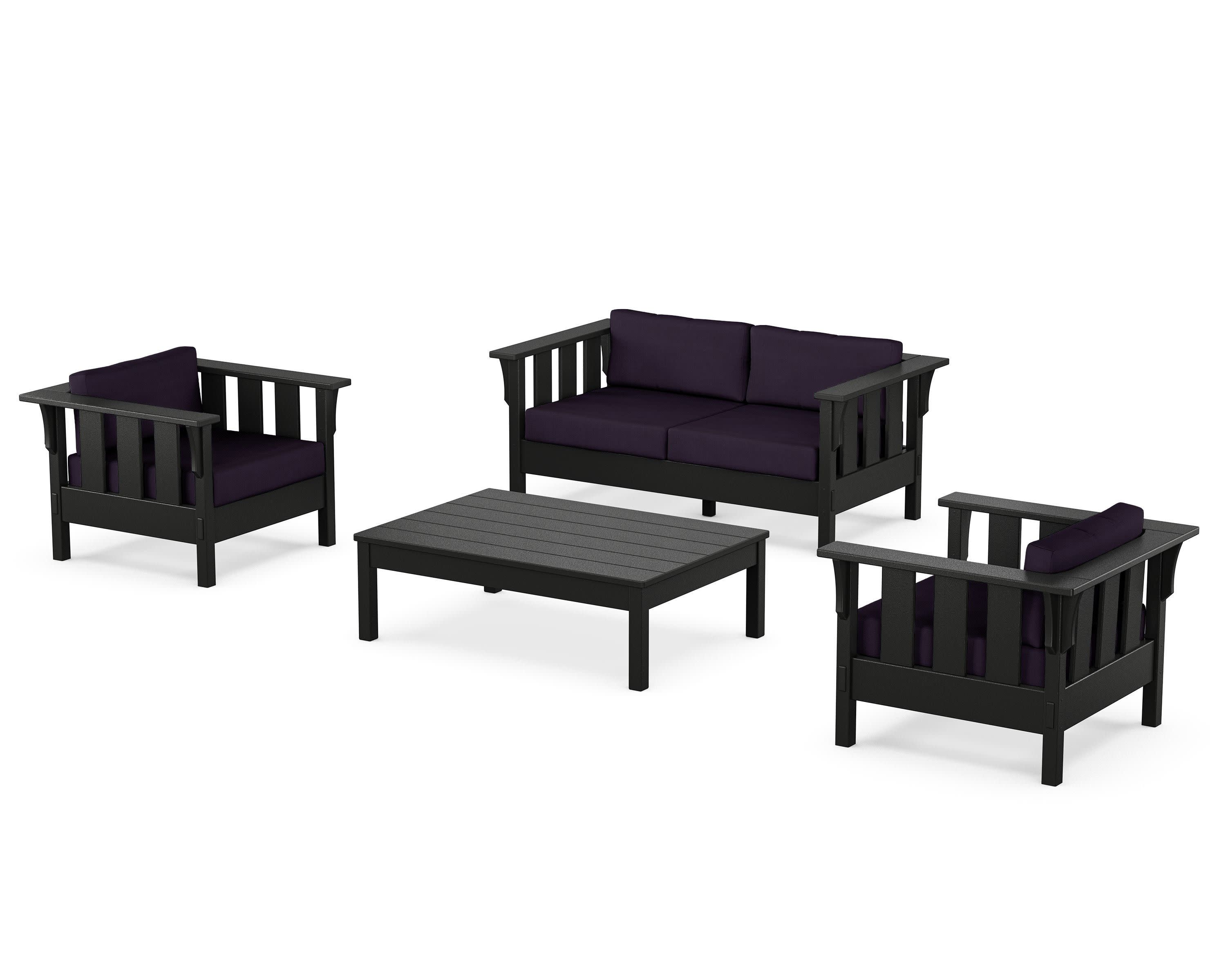 Acadia 4-Piece Deep Seating Set with Loveseat in Black / Navy Linen