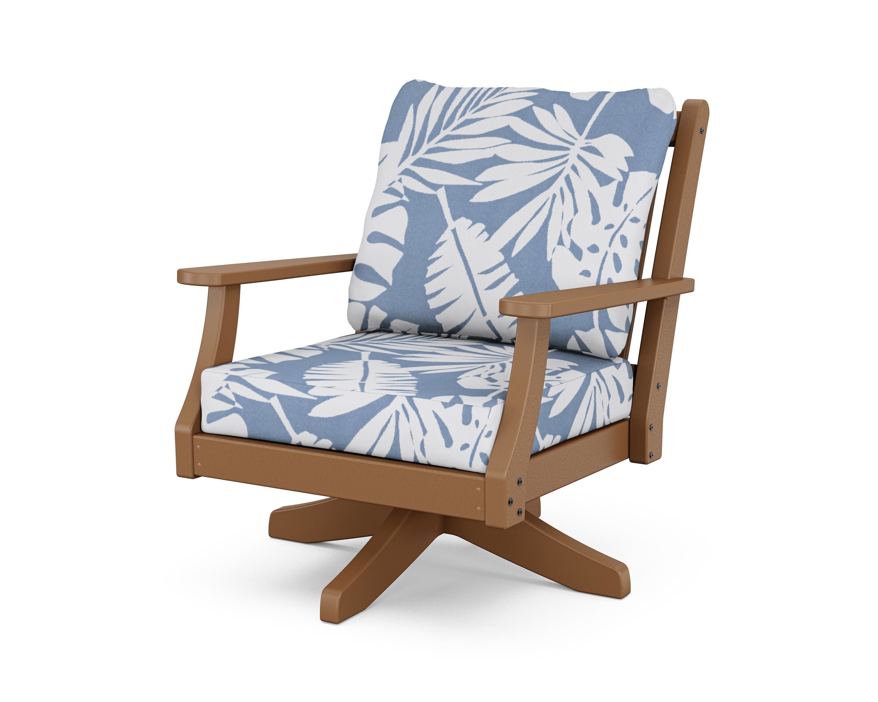 Wovendale Deep Seating Swivel Chair in Teak / Leaf Sky Blue
