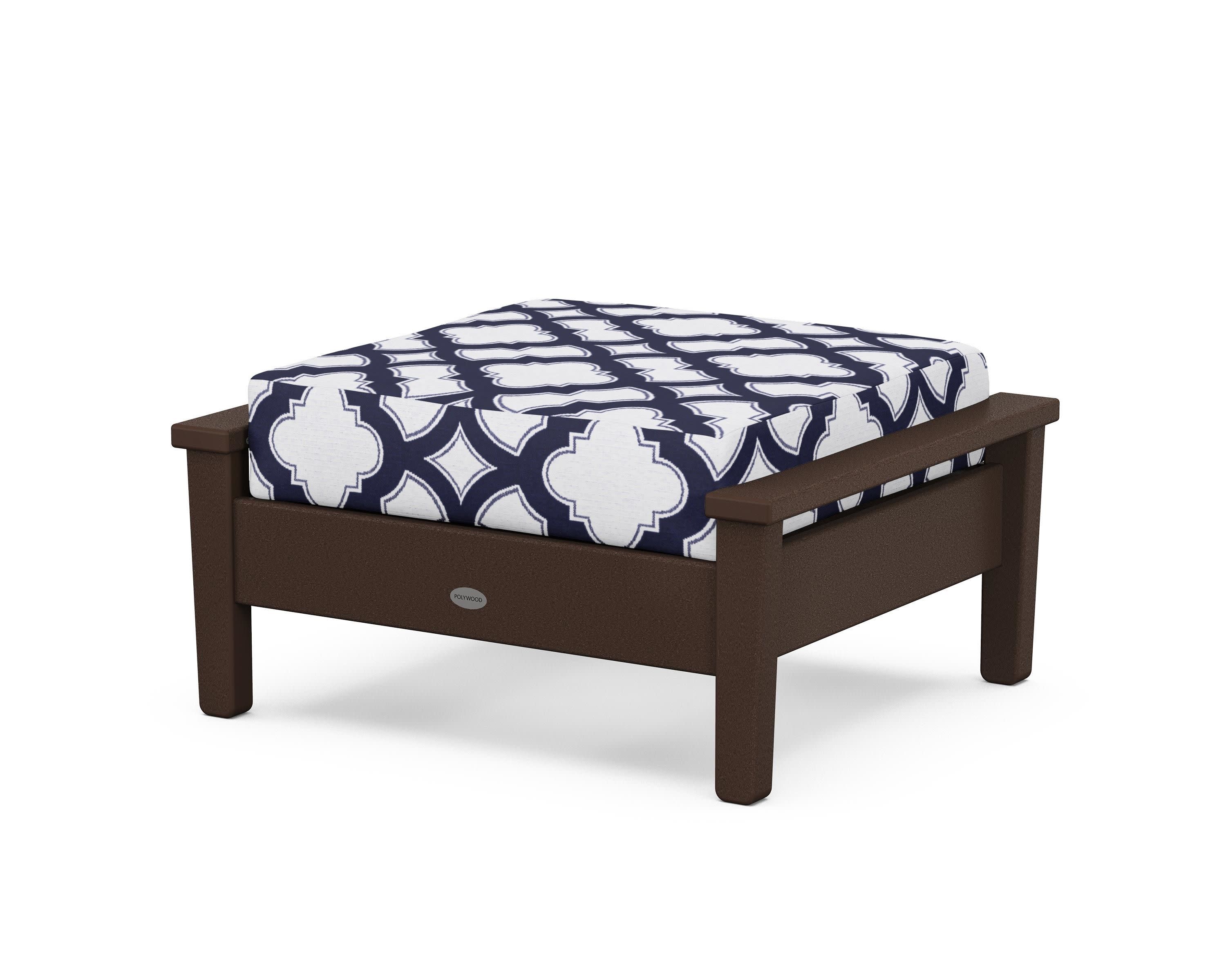 Prescott Deep Seating Ottoman in Mahogany / Trellis Navy