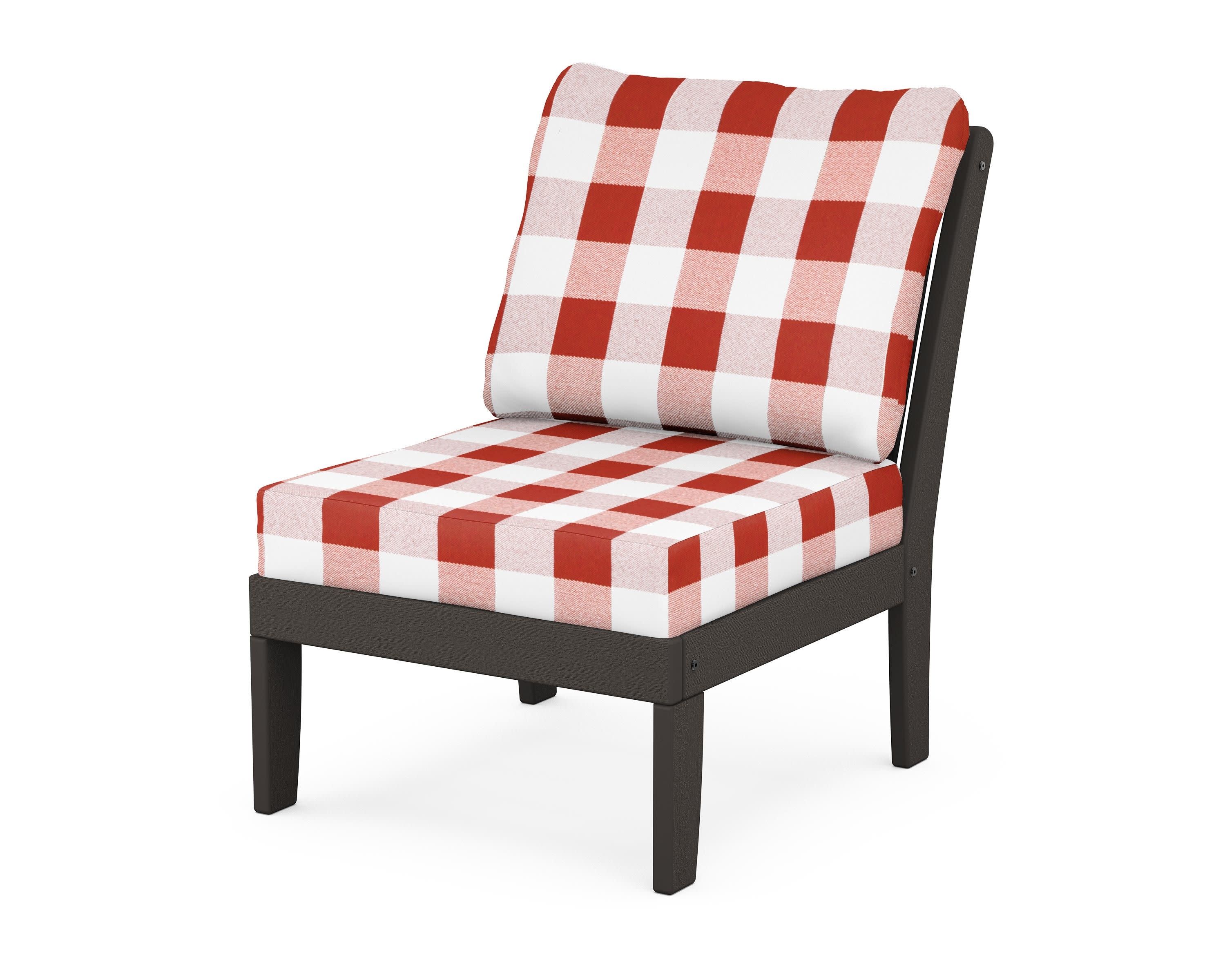 Braxton Modular Armless Chair in Vintage Coffee / Buffalo Plaid Crimson