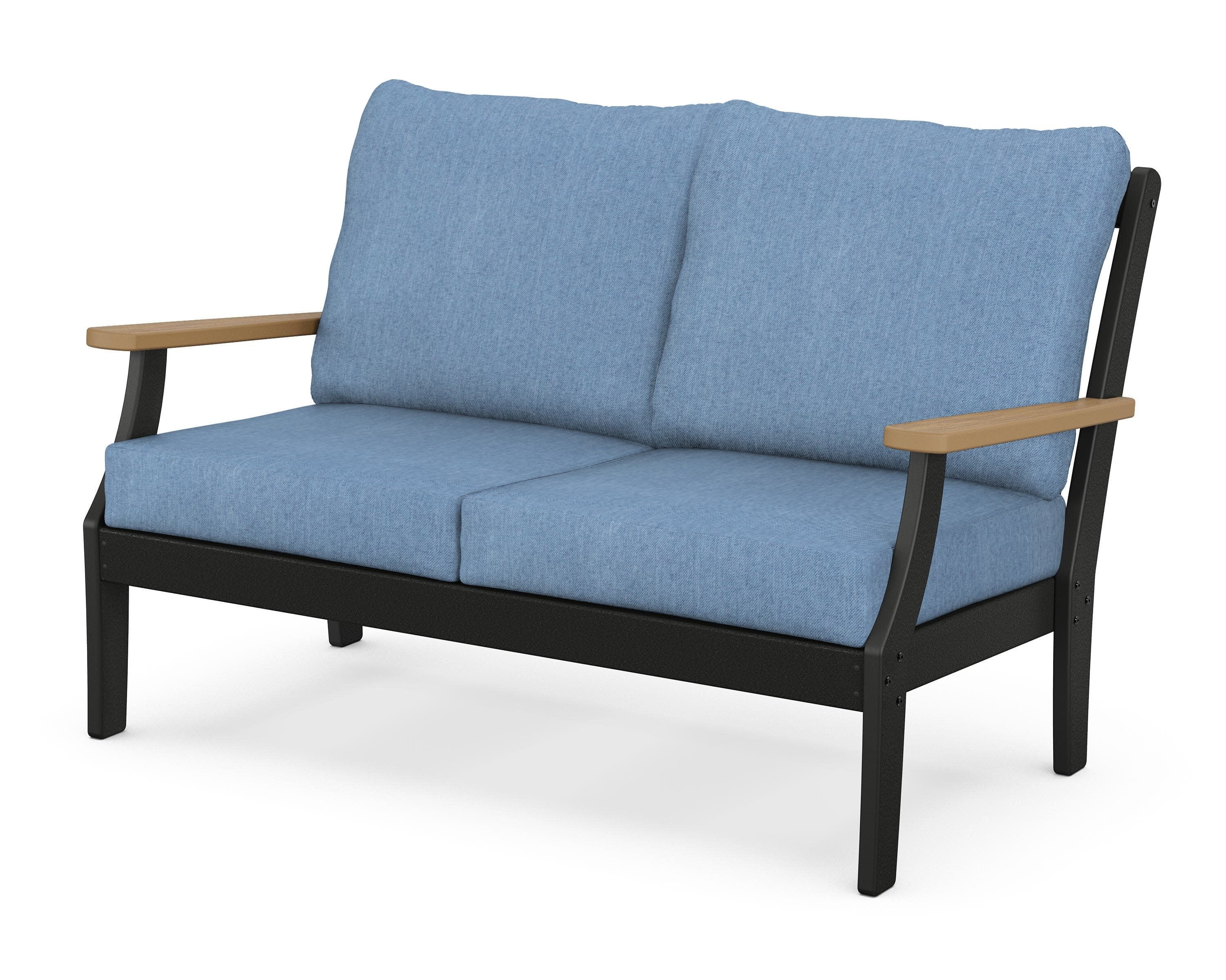 Braxton Deep Seating Loveseat in Black / Natural / Sky Blue