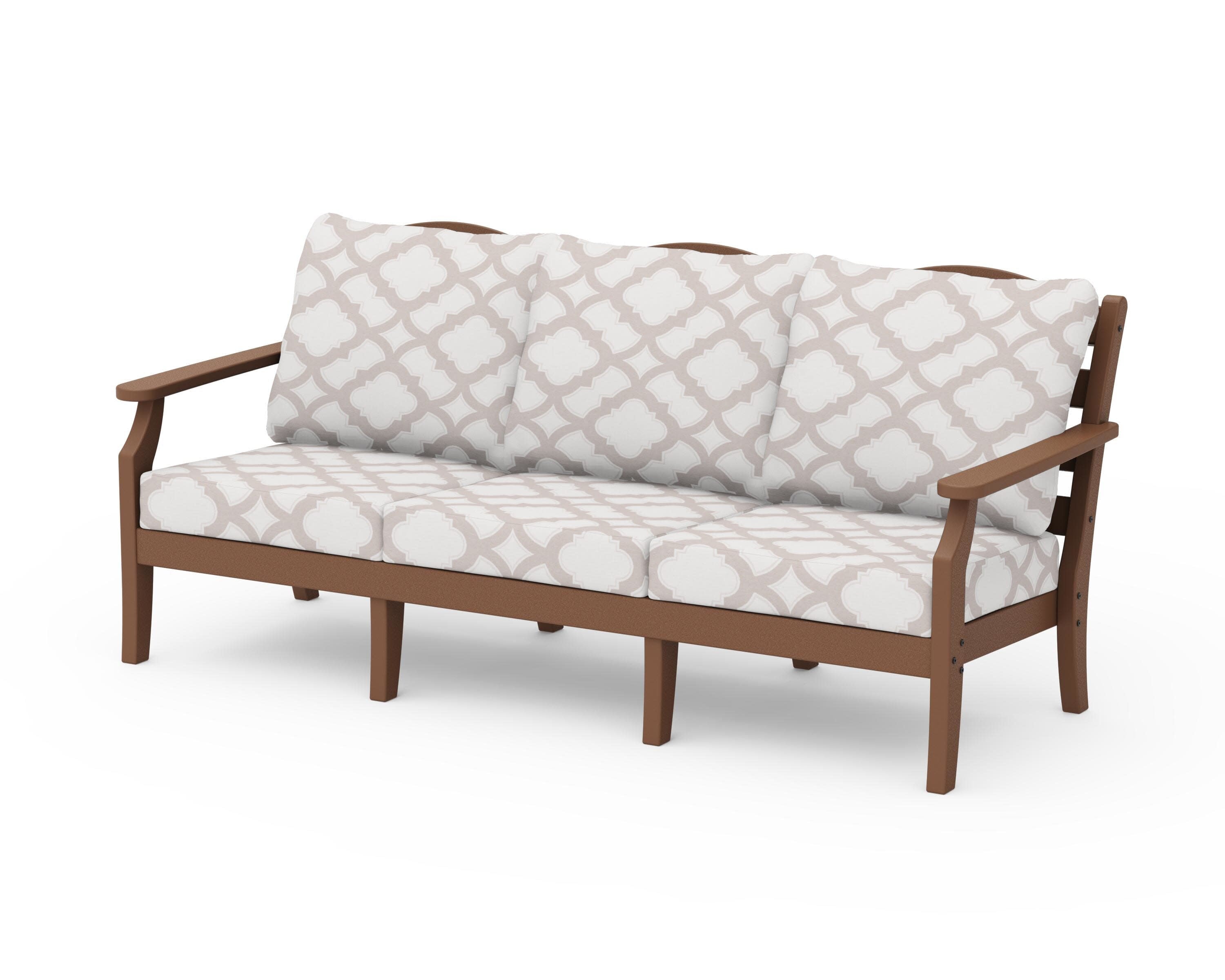 Savannah Deep Seating Sofa in Teak / Trellis Dune Burlap