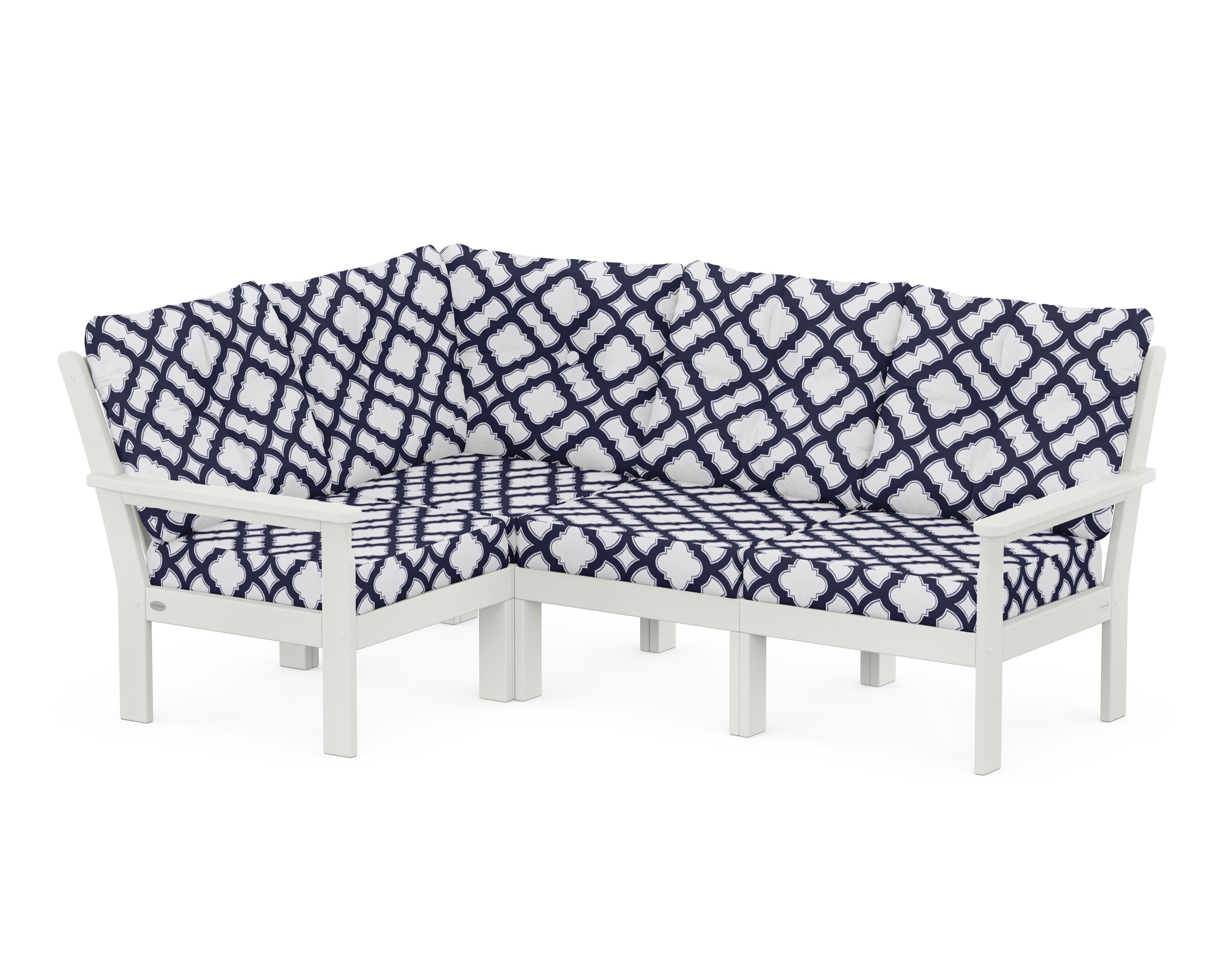 Vineyard 4-Piece Sectional in Vintage White / Trellis Navy