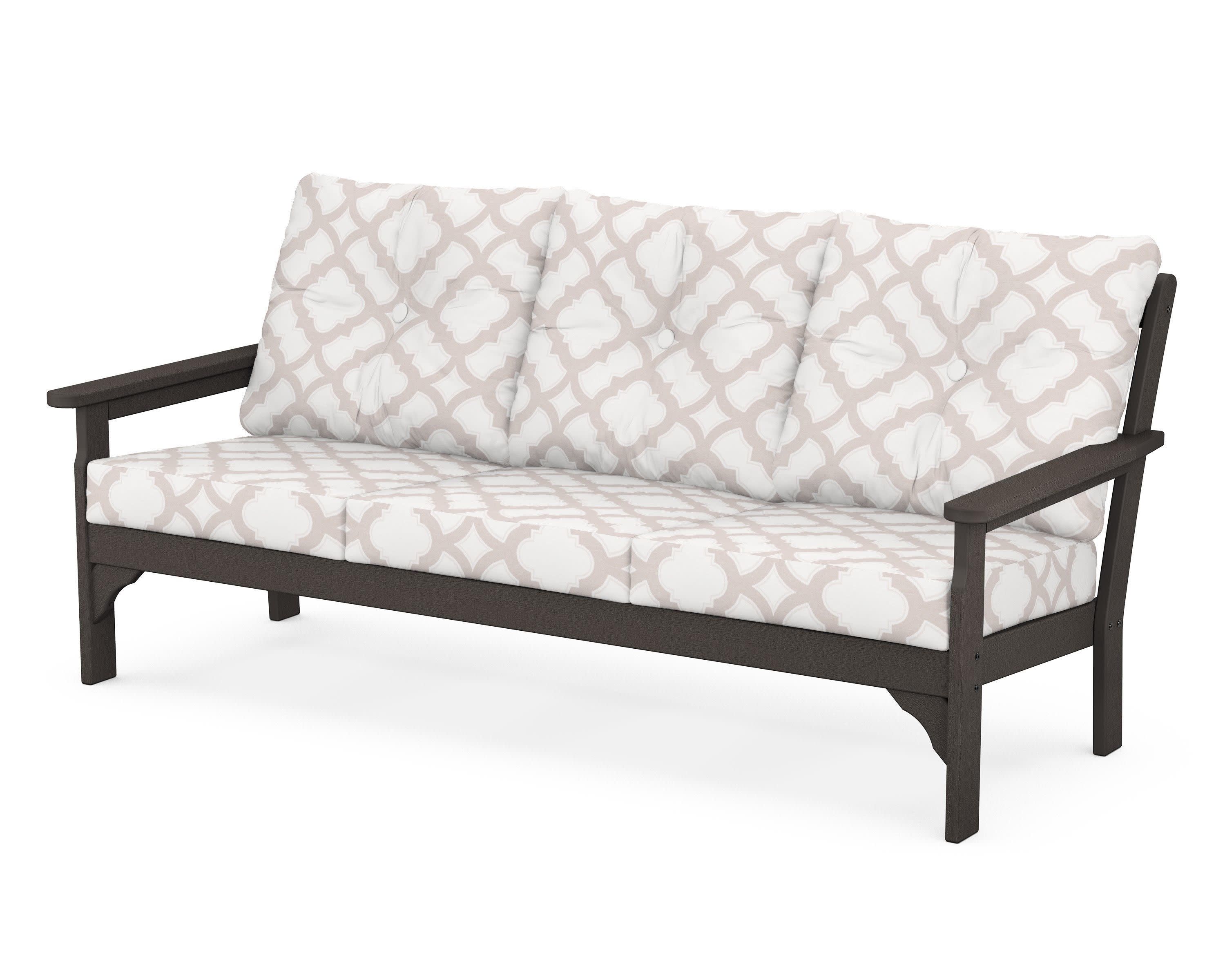 Vineyard Deep Seating Sofa in Vintage Coffee / Trellis Dune Burlap