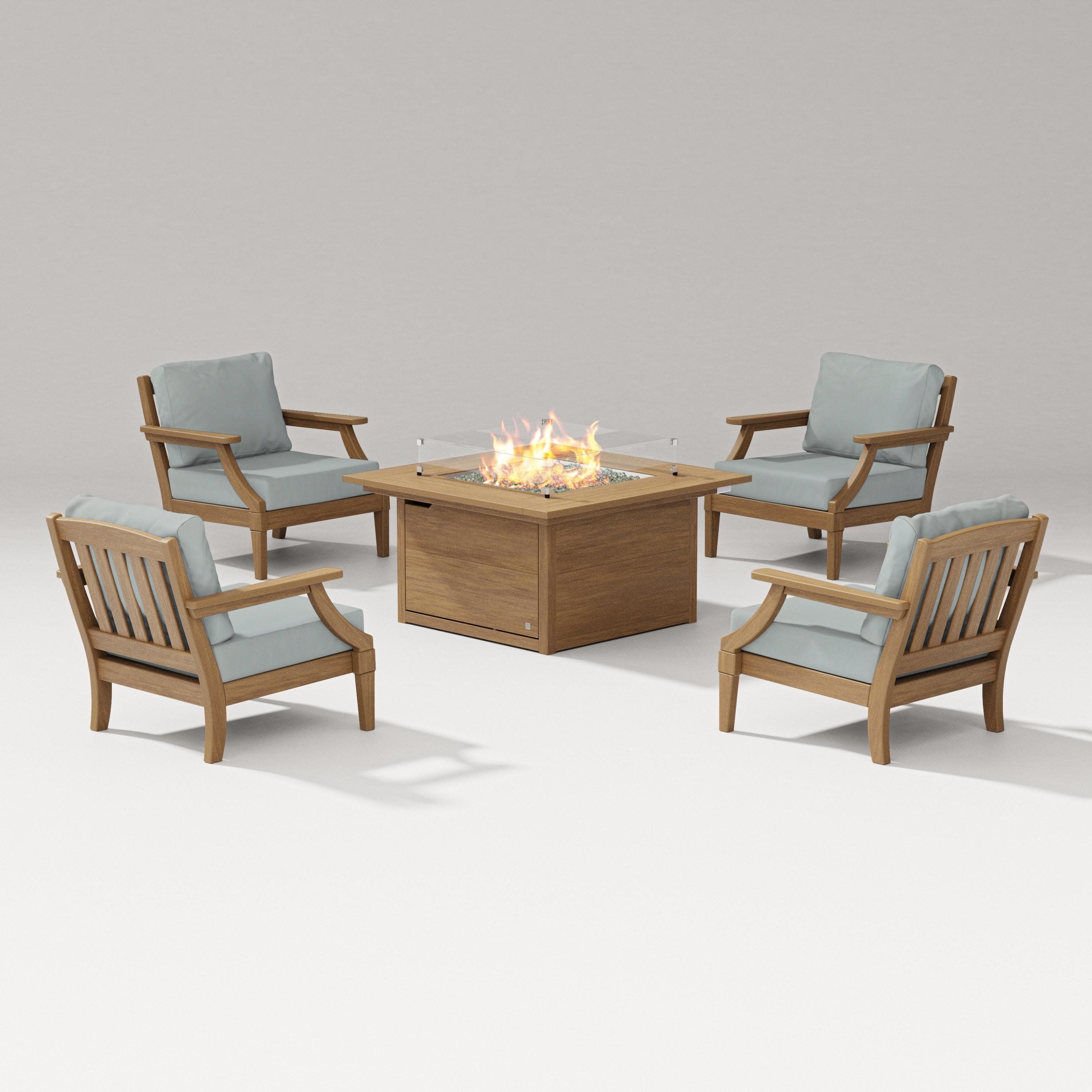 Estate 5-Piece Lounge Fire Table Set in Natural / Spa