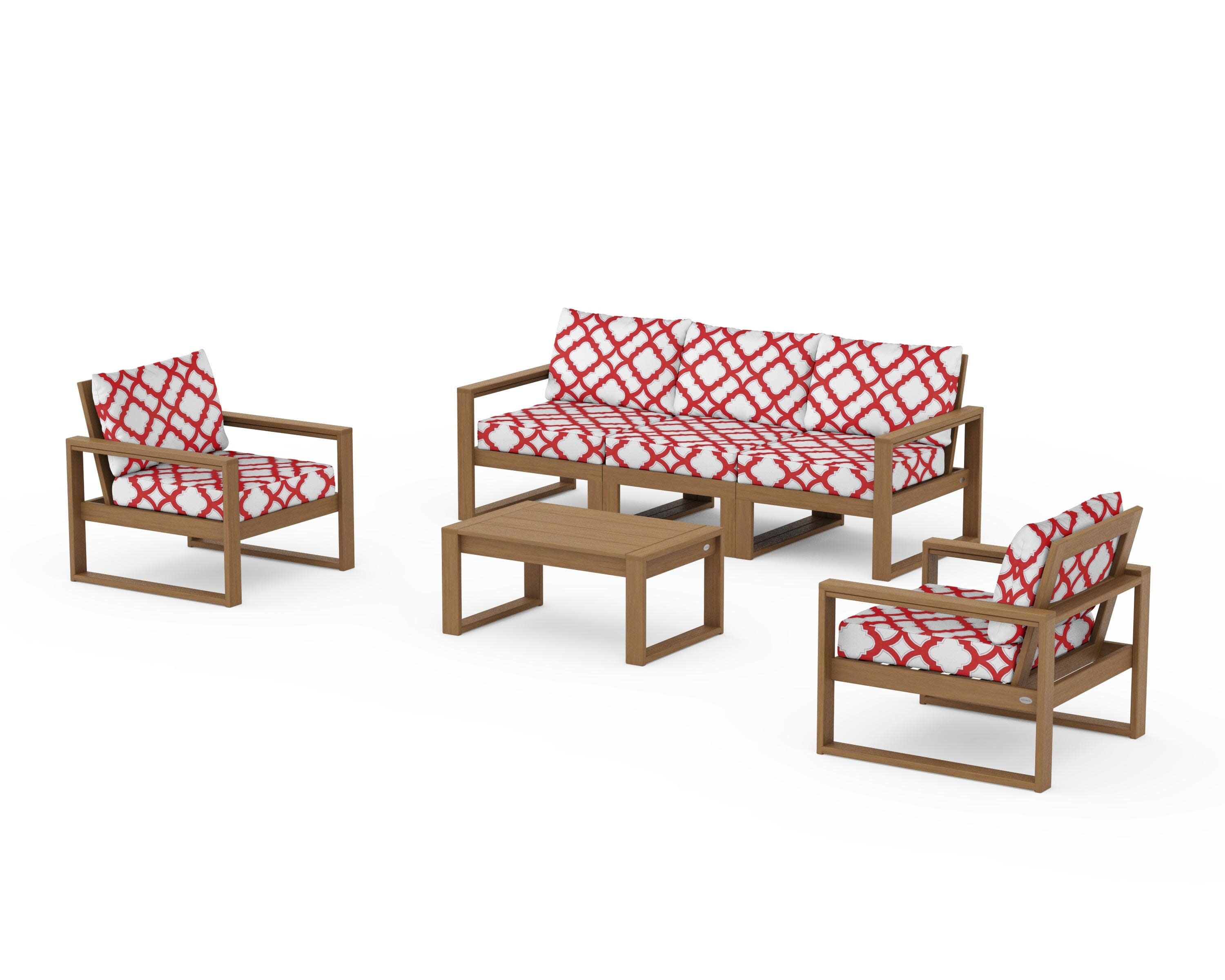 EDGE Sectional 4-Piece Deep Seating Set with Sofa in Natural / Trellis Crimson