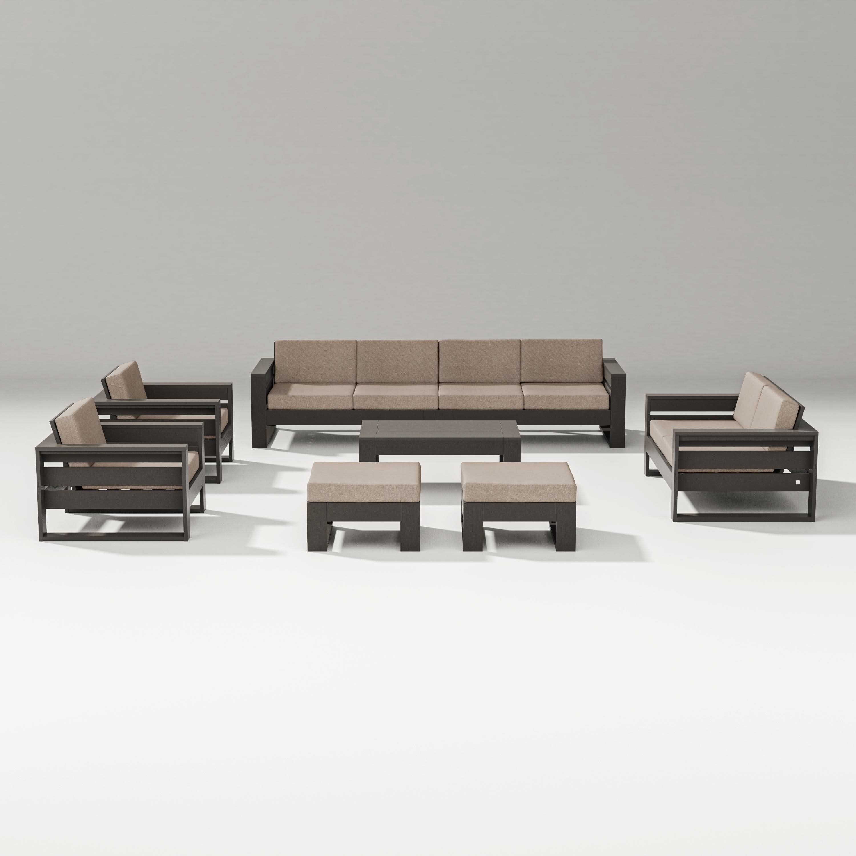 Latitude 8-Piece Lounge Sofa Set in Vintage Coffee / Spiced Burlap