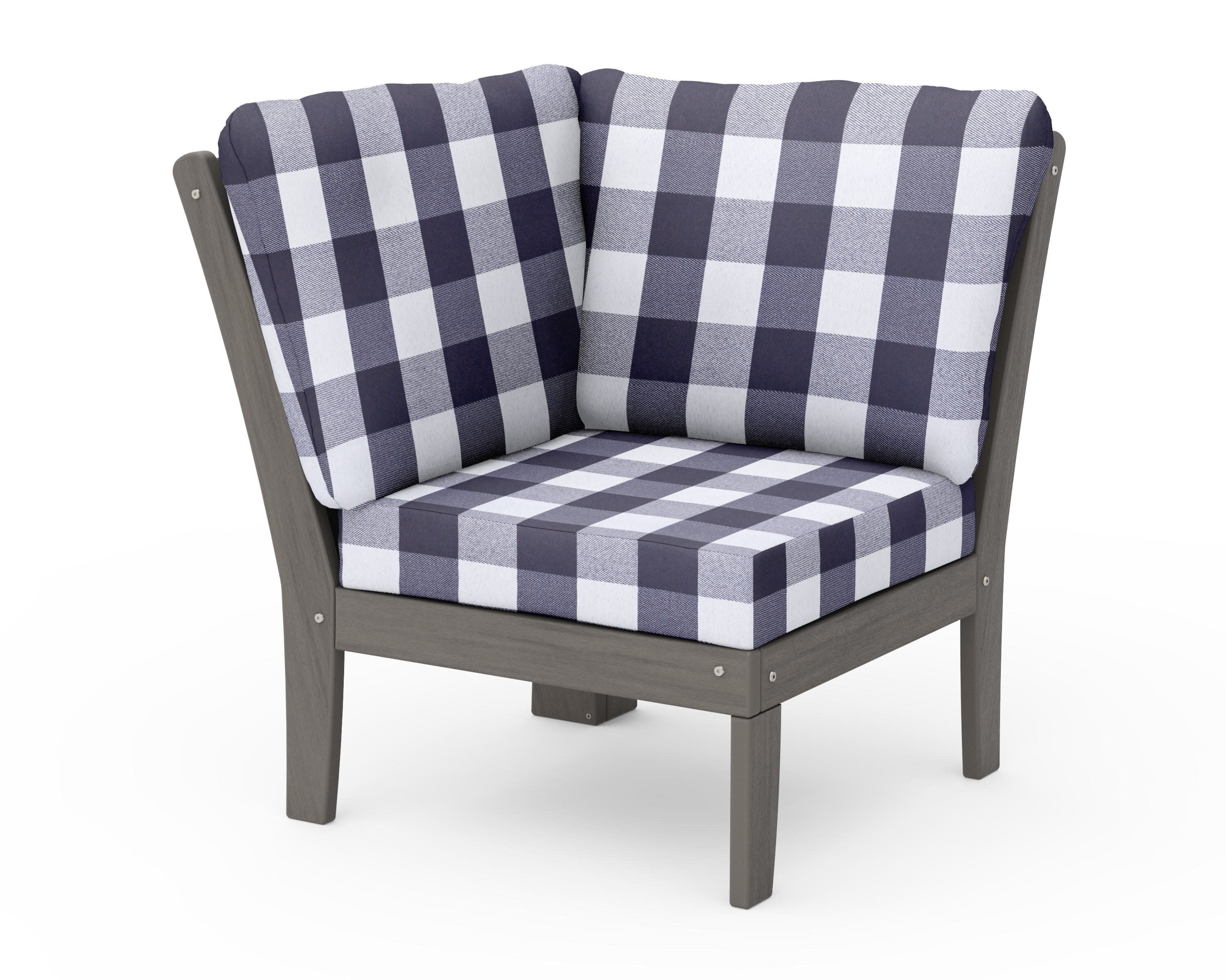 Braxton Modular Corner Chair in Driftwood / Buffalo Plaid Navy