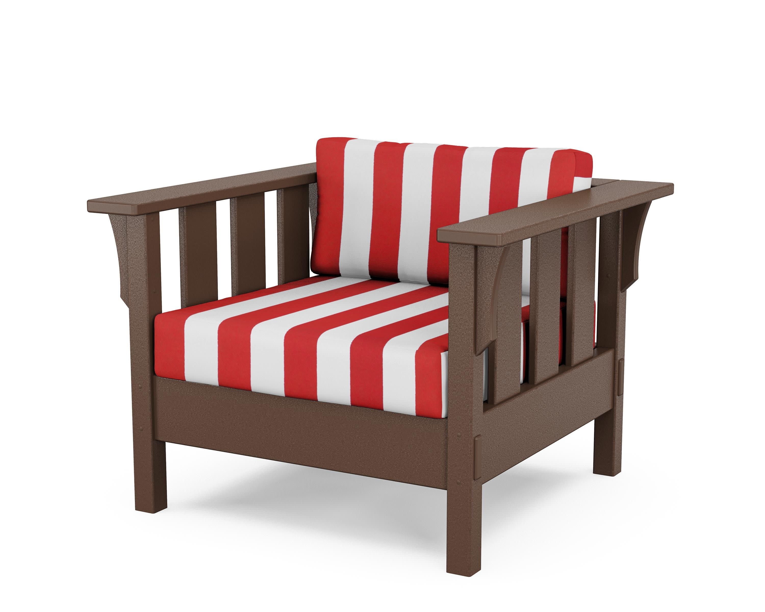 Acadia Deep Seating Chair in Mahogany / Cabana Stripe Crimson