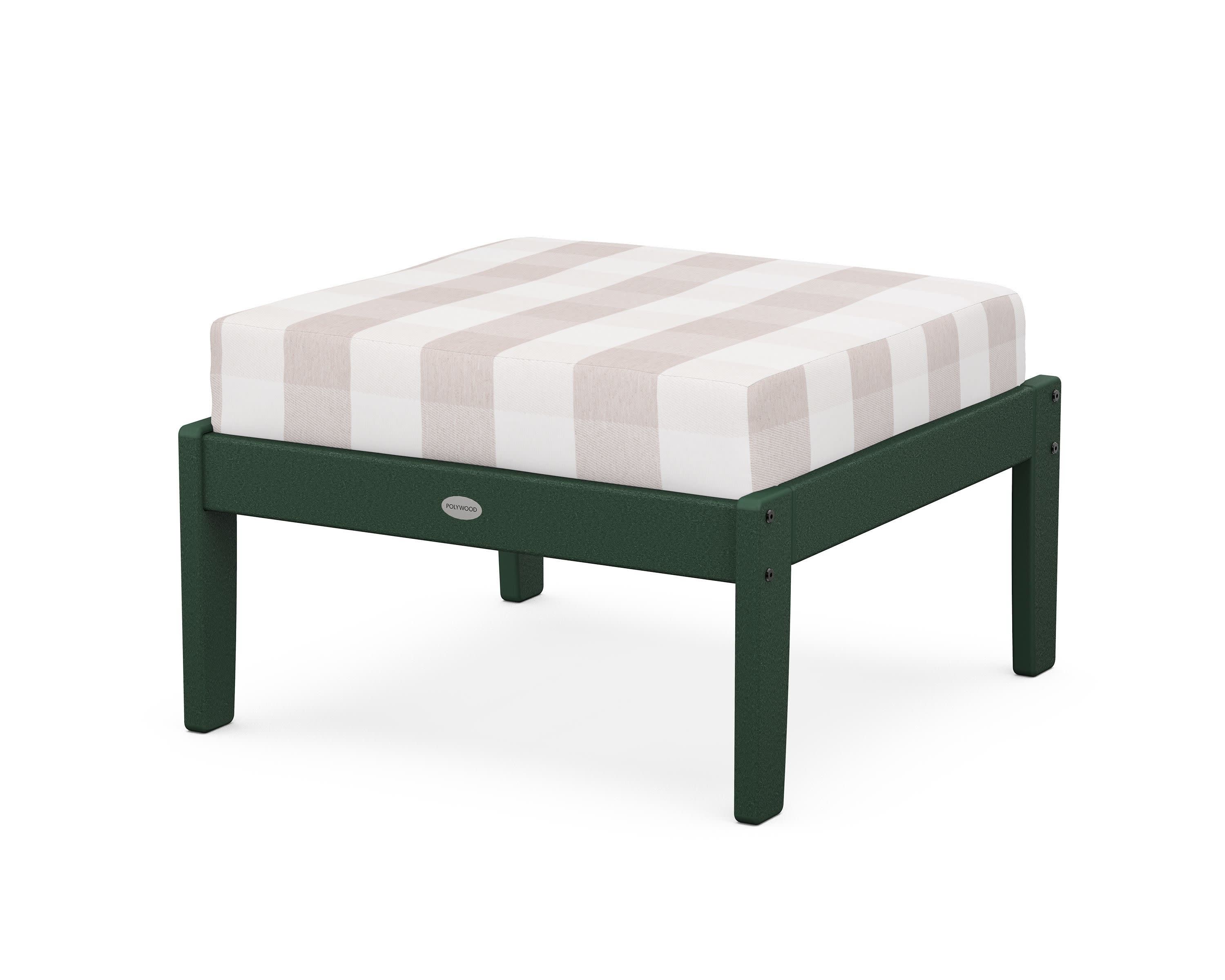 Braxton Deep Seating Ottoman in Green / Buffalo Plaid Dune Burlap