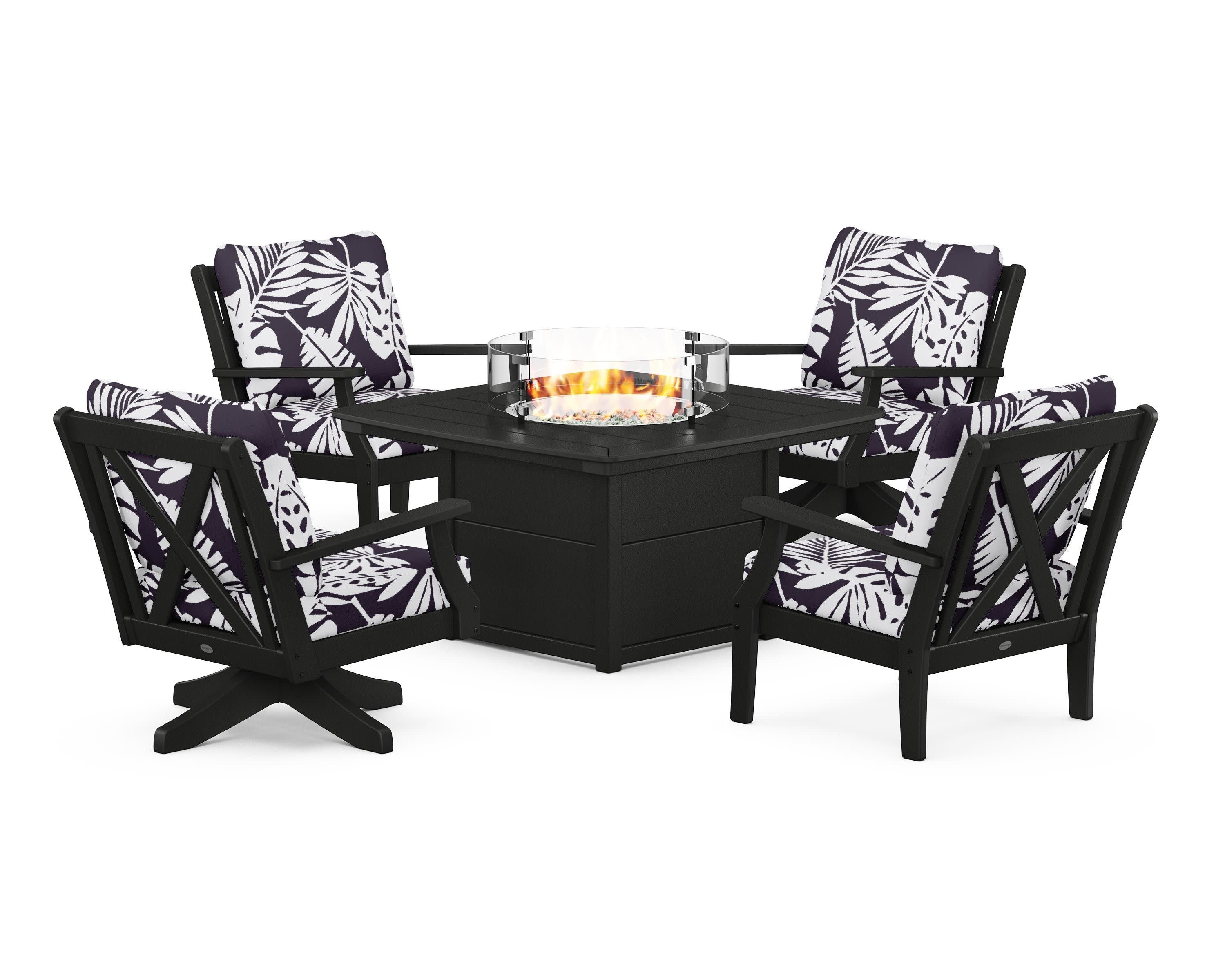 Braxton 5-Piece Deep Seating Set with Fire Table in Black / Leaf Navy
