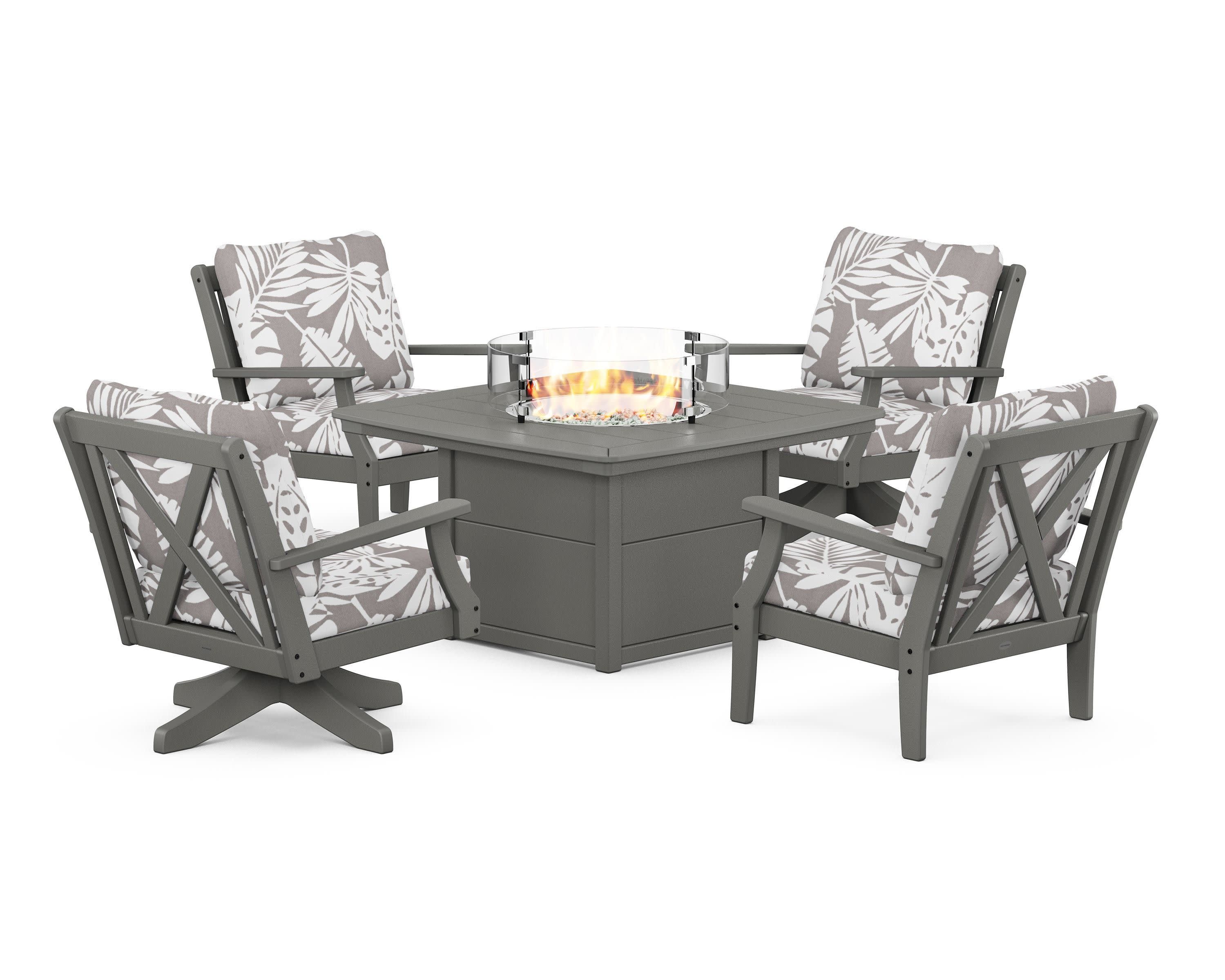 Braxton 5-Piece Deep Seating Set with Fire Table in Slate Grey / Leaf Grey Mist