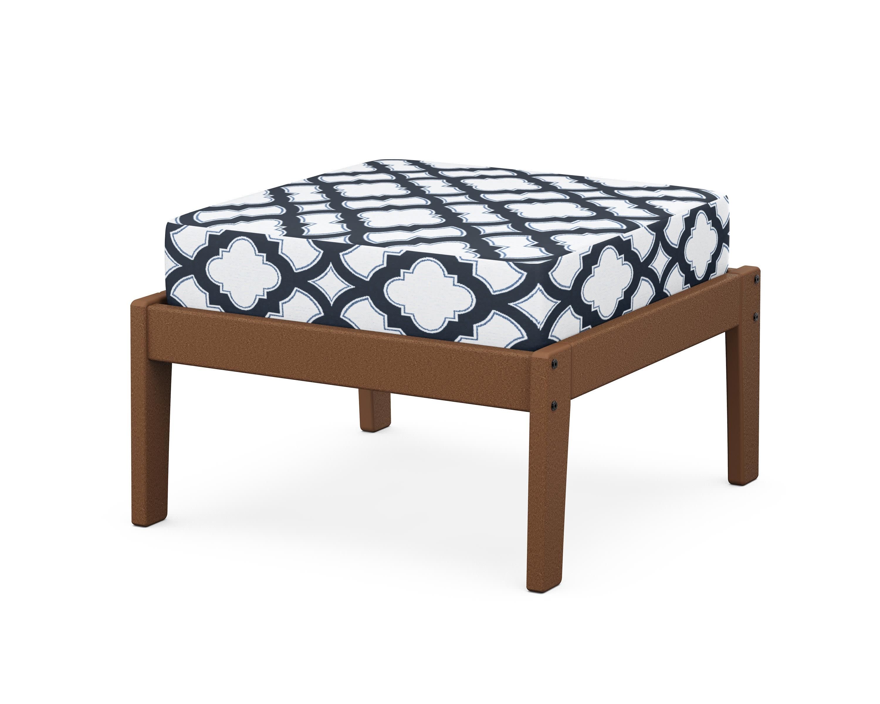 Deep Seating Ottoman in Teak / Trellis Marine Indigo