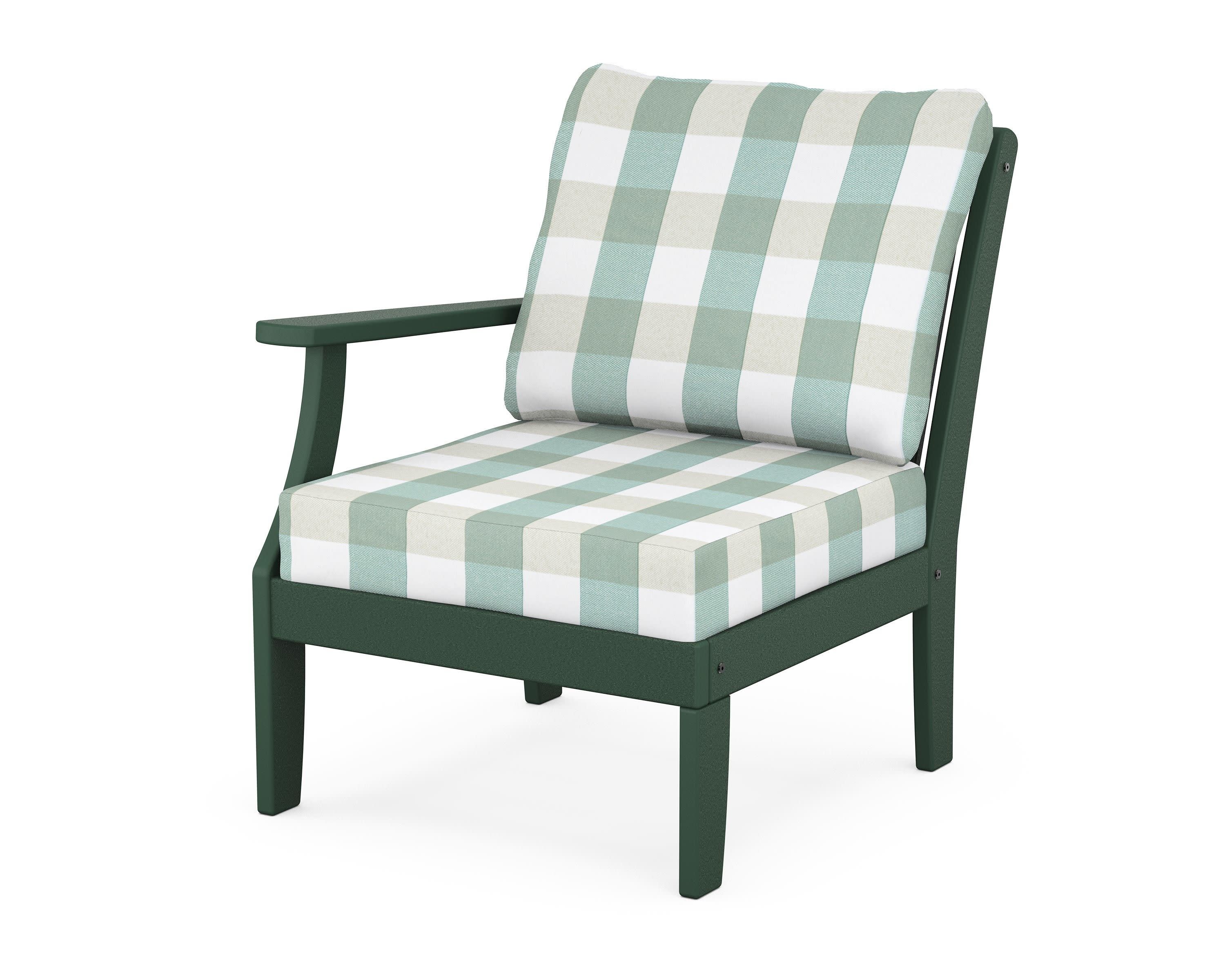 Braxton Modular Left Arm Chair in Green / Buffalo Plaid Glacier Spa