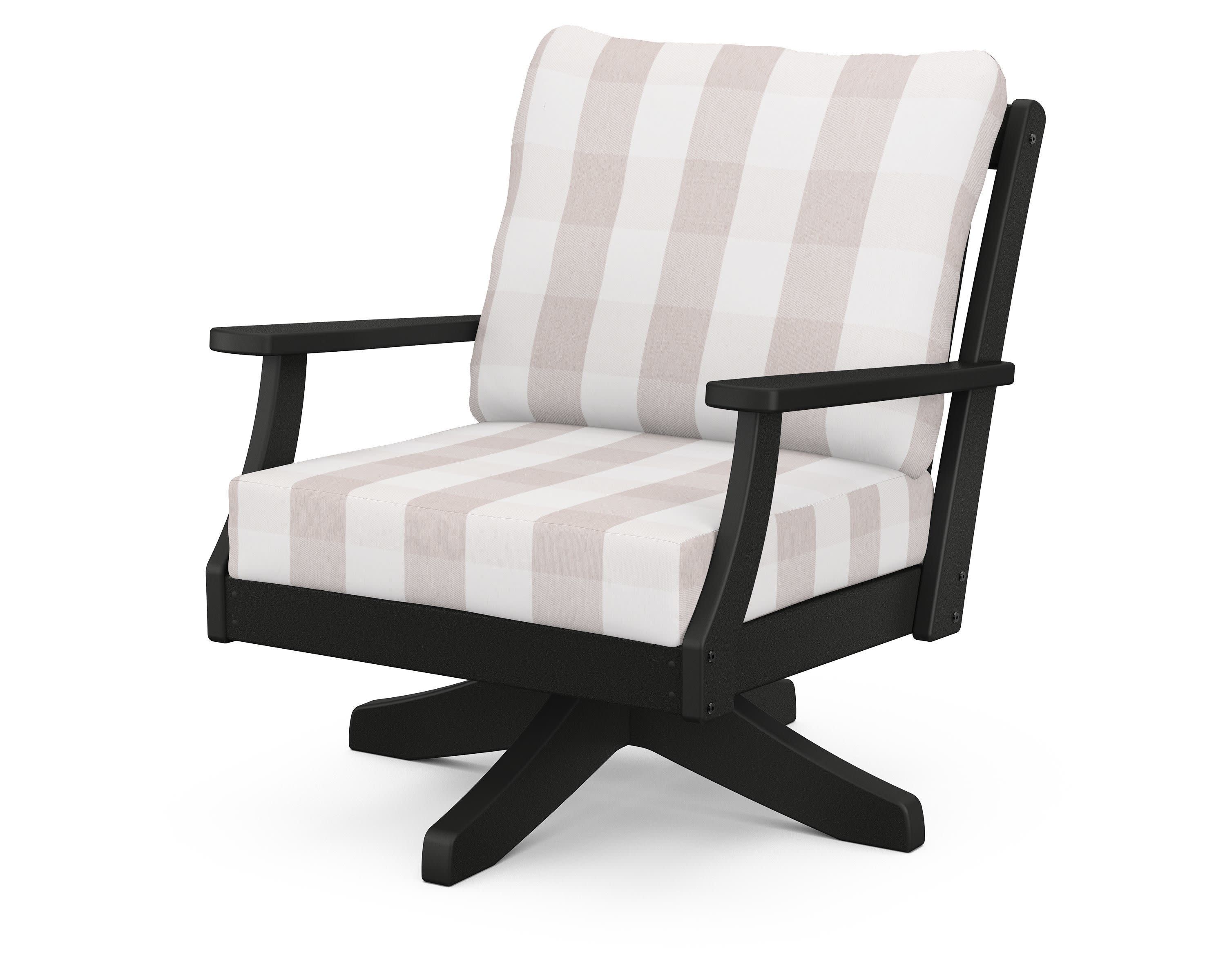 Braxton Deep Seating Swivel Chair in Black / Buffalo Plaid Dune Burlap