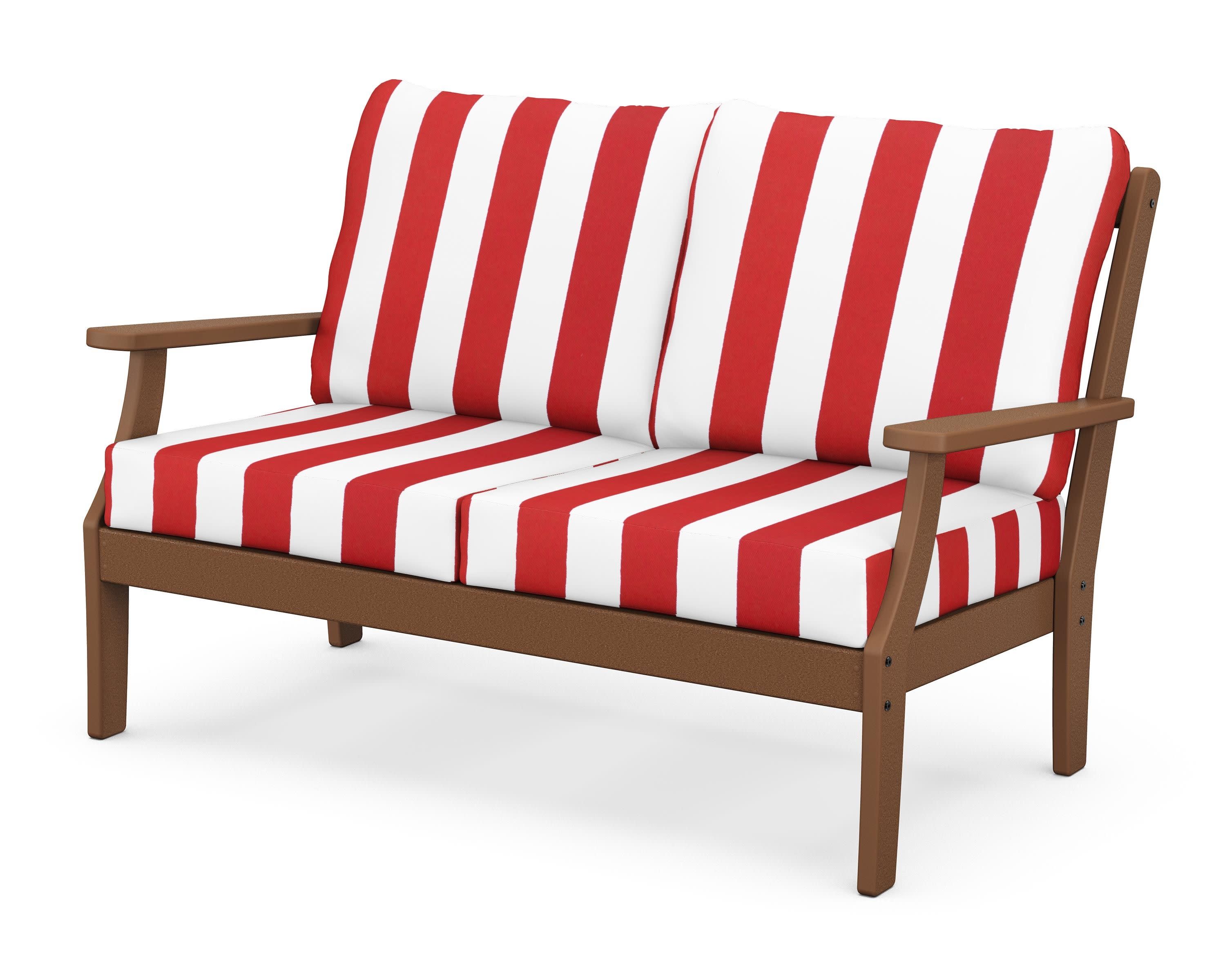 Braxton Deep Seating Loveseat in Teak / Cabana Stripe Crimson