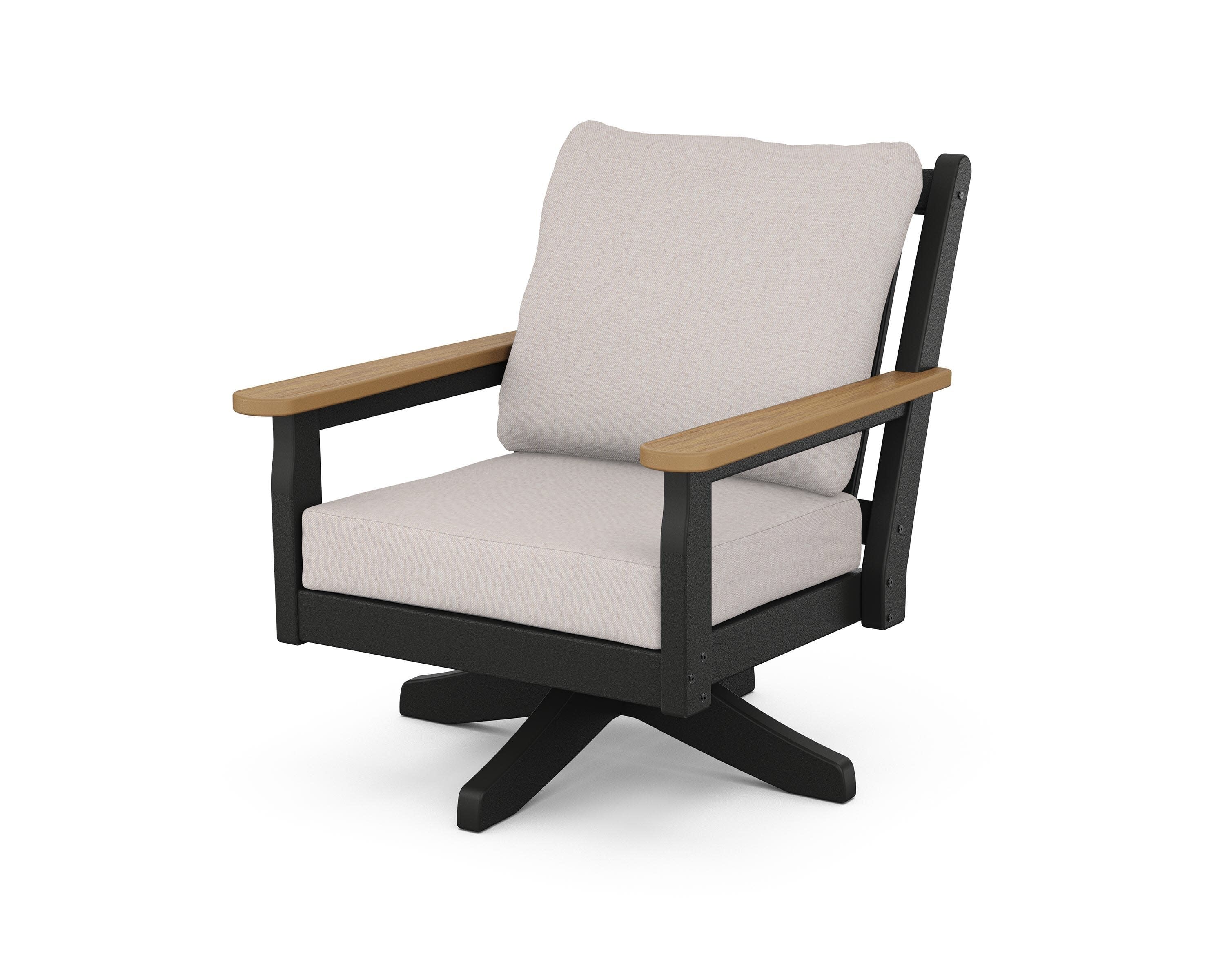Chippendale Deep Seating Swivel Chair in Black / Natural / Dune Burlap