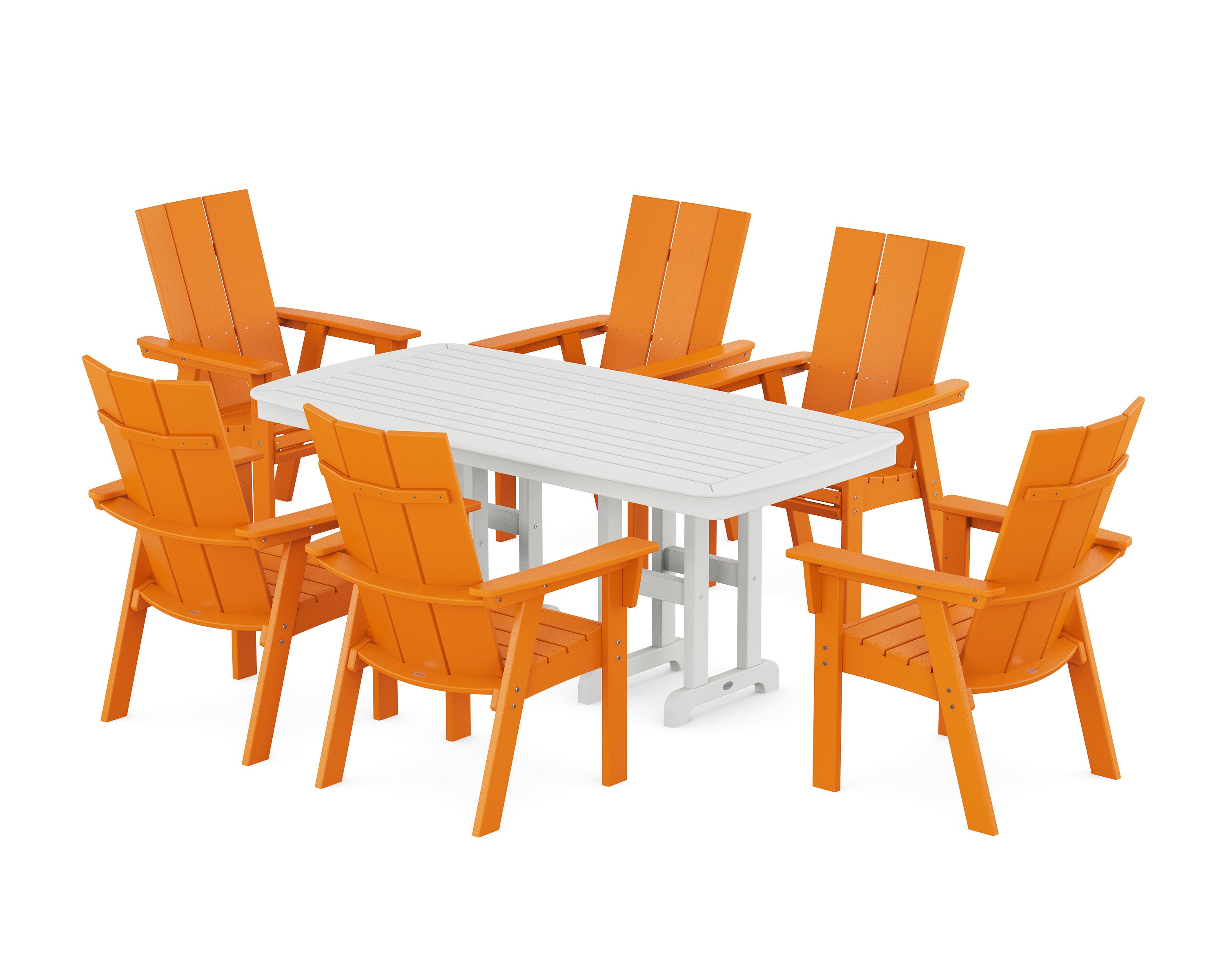 Modern Curveback Adirondack 7-Piece Dining Set in Tangerine / White